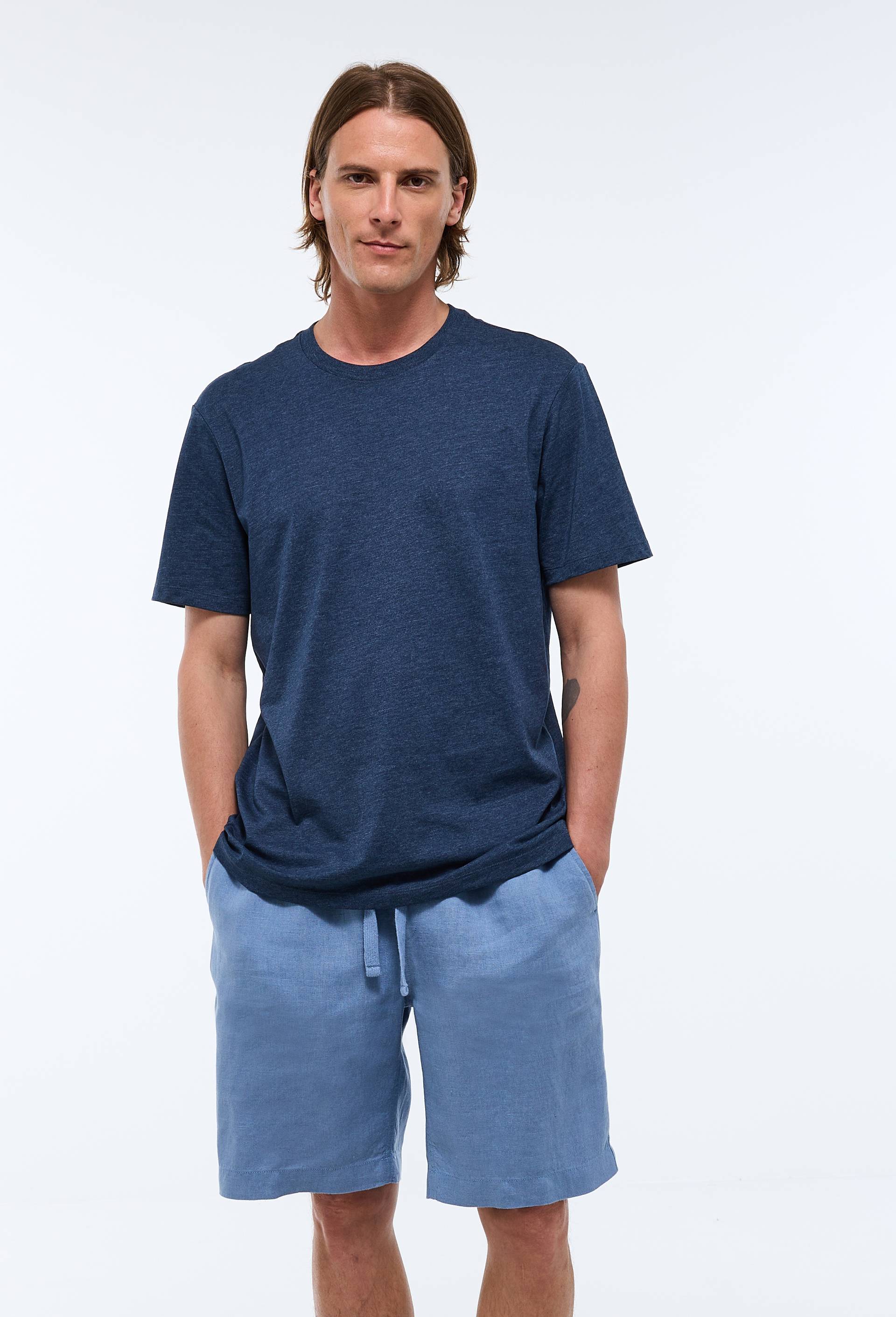 T-shirt manches courtes col rond contenant du coton BIO, Bleu fonc&eacute;, swatch image