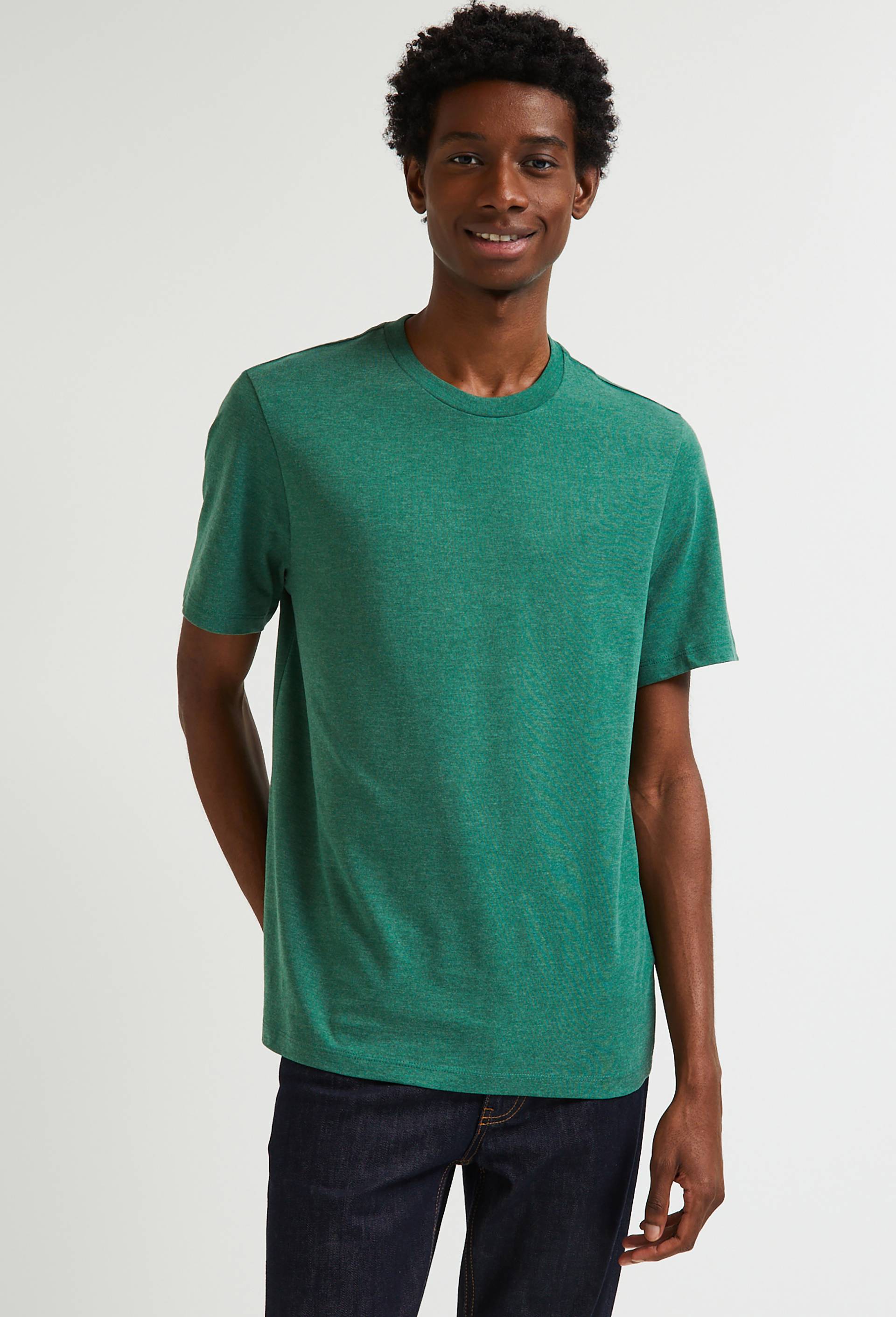 T-shirt manches courtes col rond contenant du coton BIO, Vert foncé, large image number 0.0