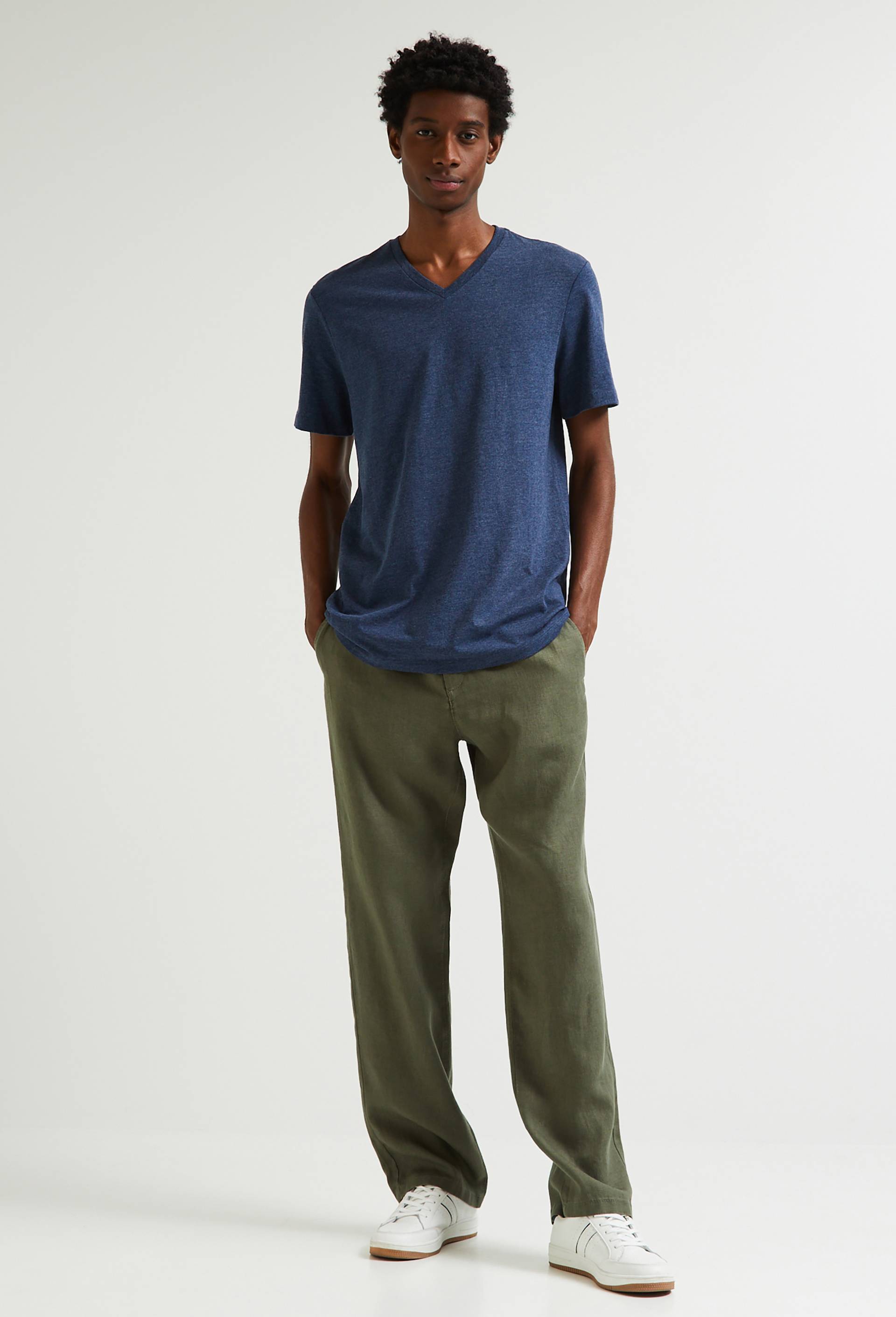 Pantalon élastiqué en lin, Vert foncé, large image number 0.0