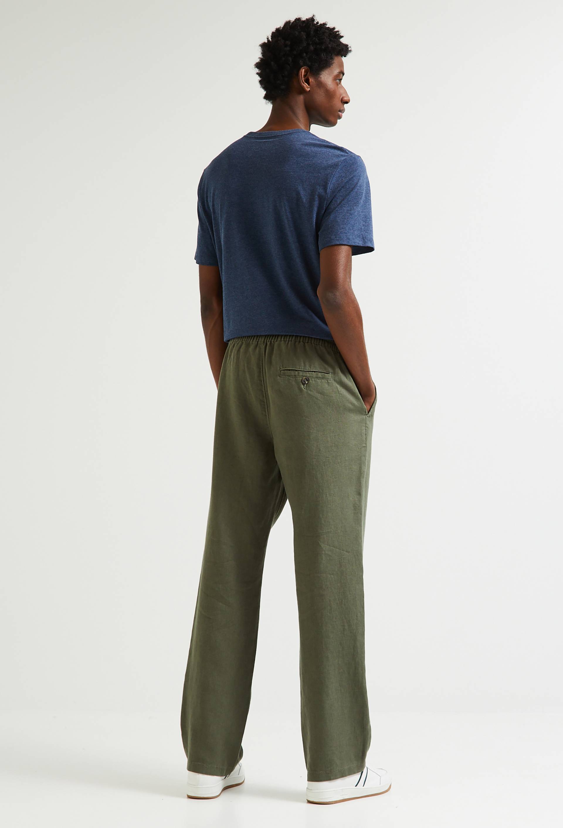 Pantalon élastiqué en lin, Vert foncé, large image number 1