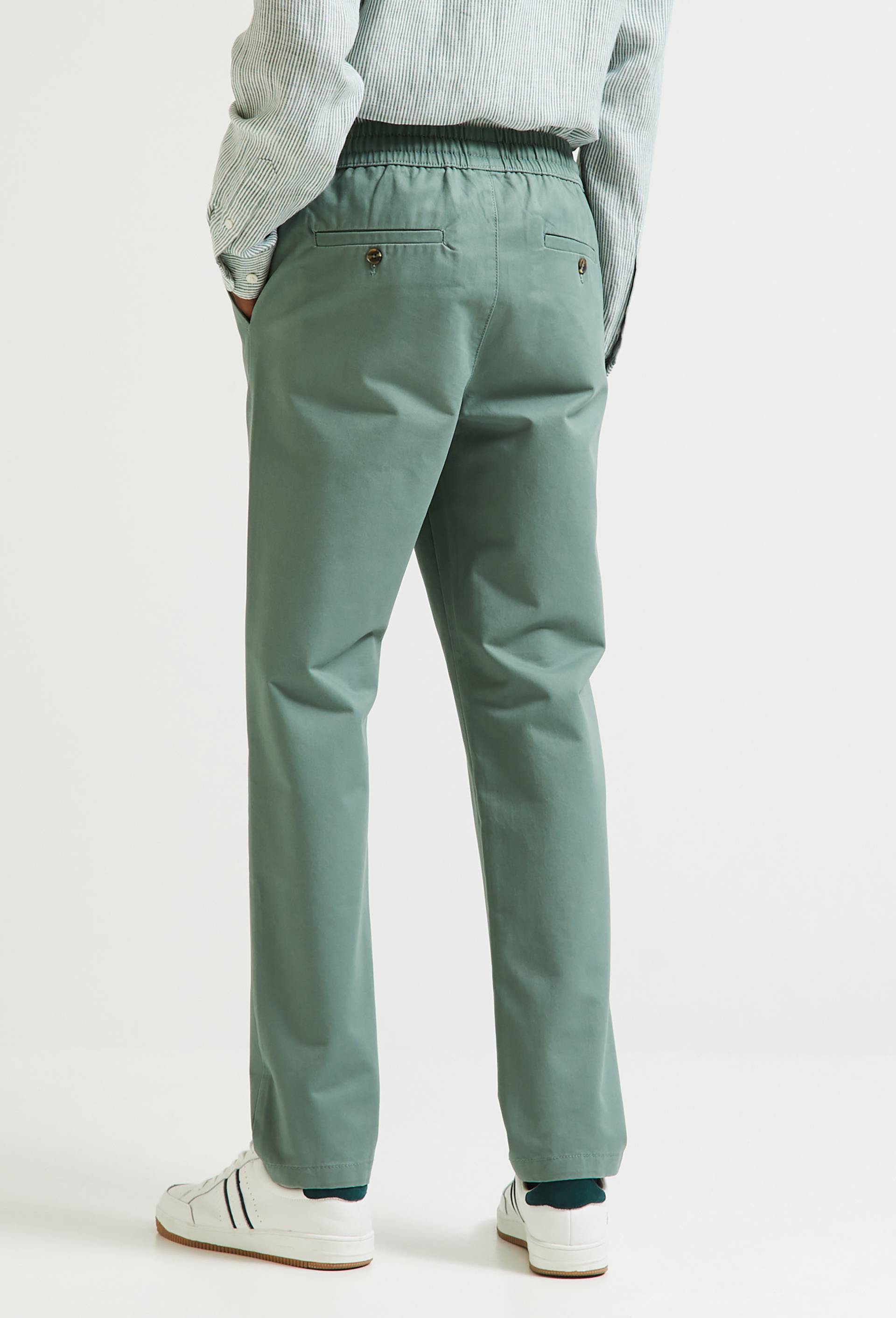 Pantalon chino élastiqué en coton BIO, Vert, large image number 1.0