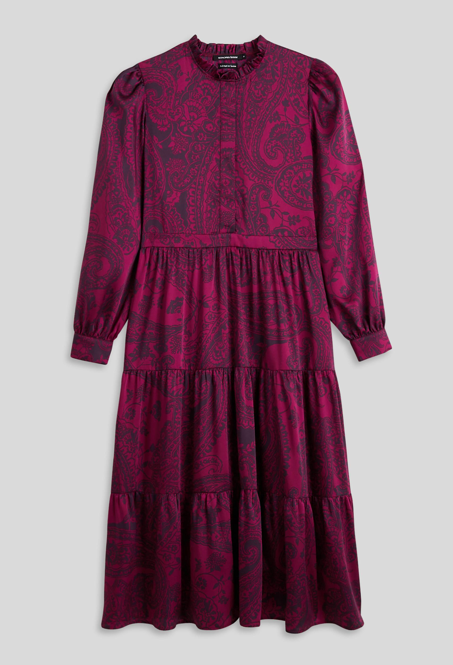 Robe ample imprimée satinée, Violet foncé, large image number 2