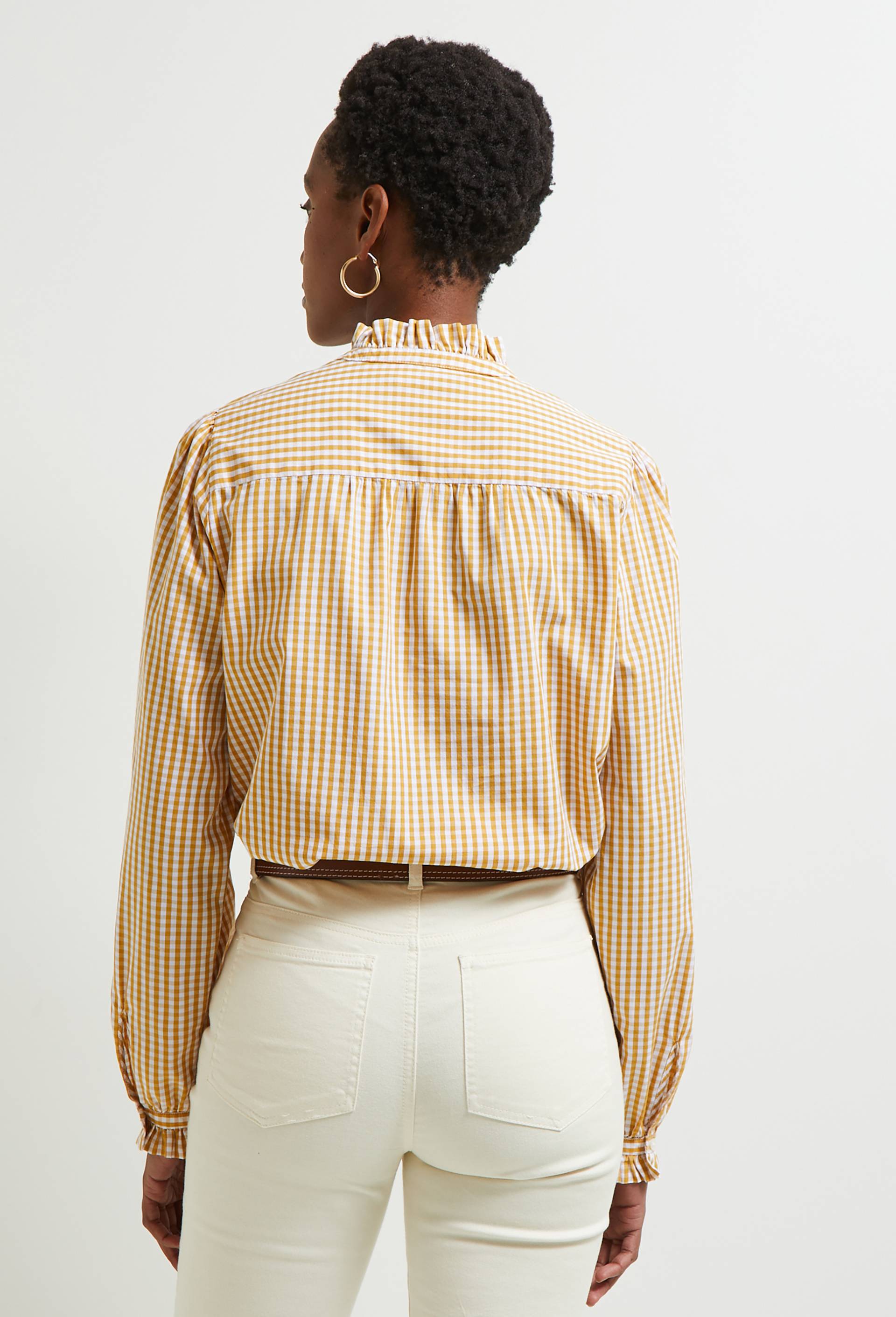 Blouse vichy d&eacute;tails volants, Coton BIO, Jaune fonc&eacute;, large image number 1