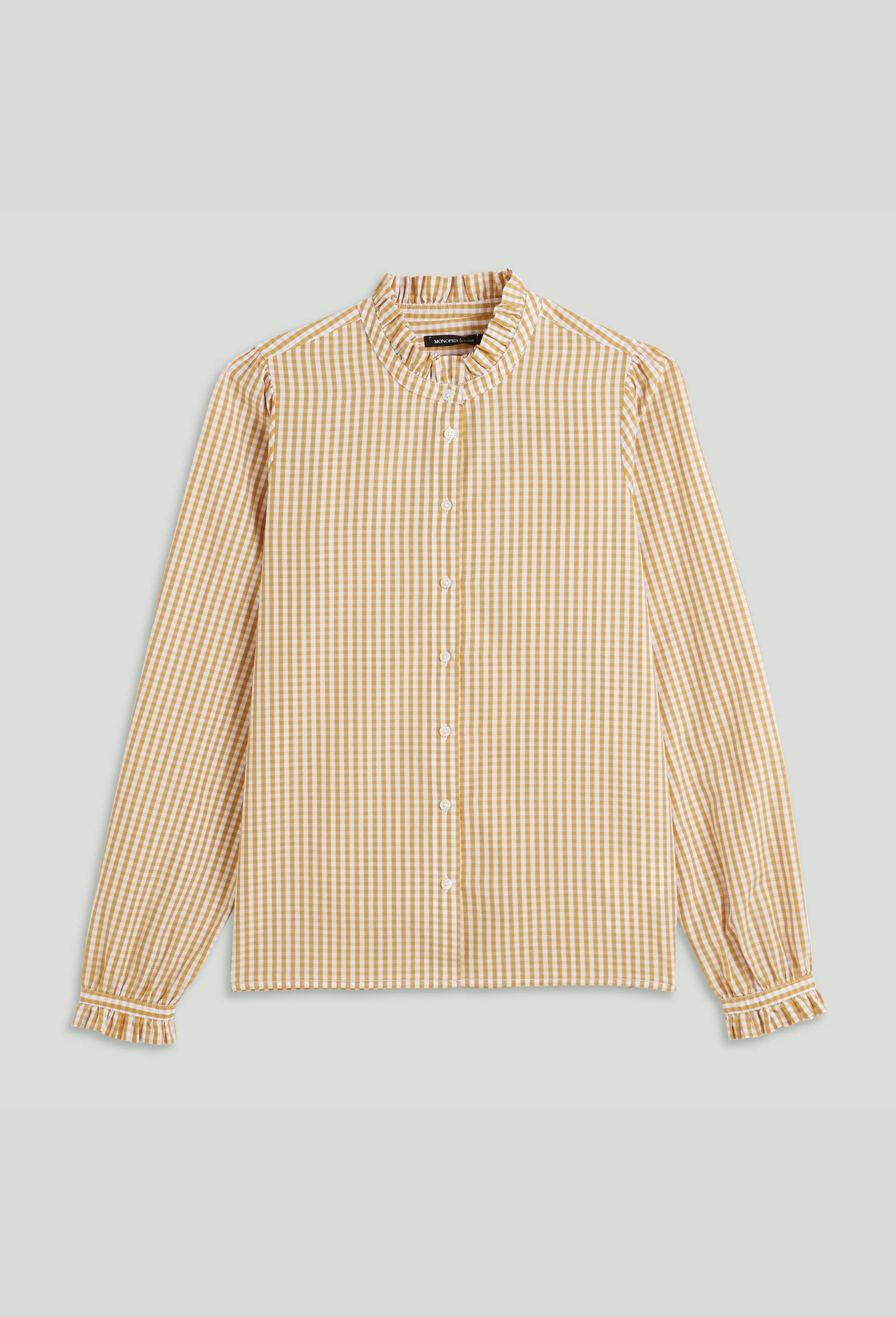 Blouse vichy d&eacute;tails volants, Coton BIO, Jaune fonc&eacute;, large image number 2