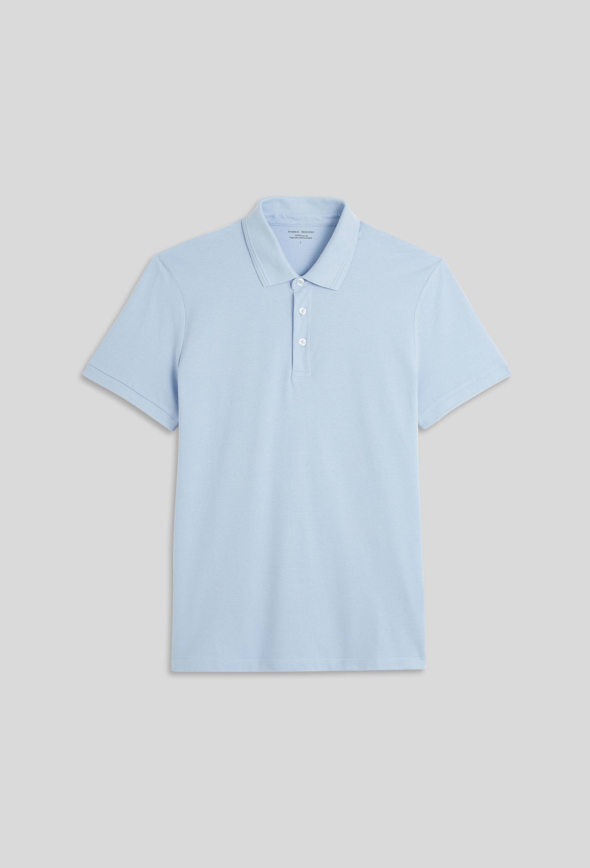 Polo piqué manches courtes en coton BIO, Bleu clair, large image number 2