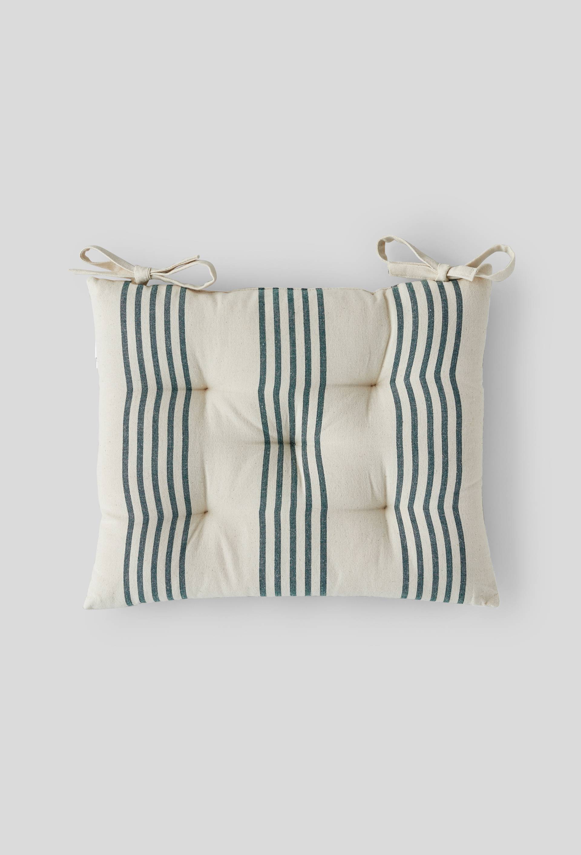 Galette tissé teint,  41 x 34 cm, rayures, coton, Vert foncé, large image number 0.0