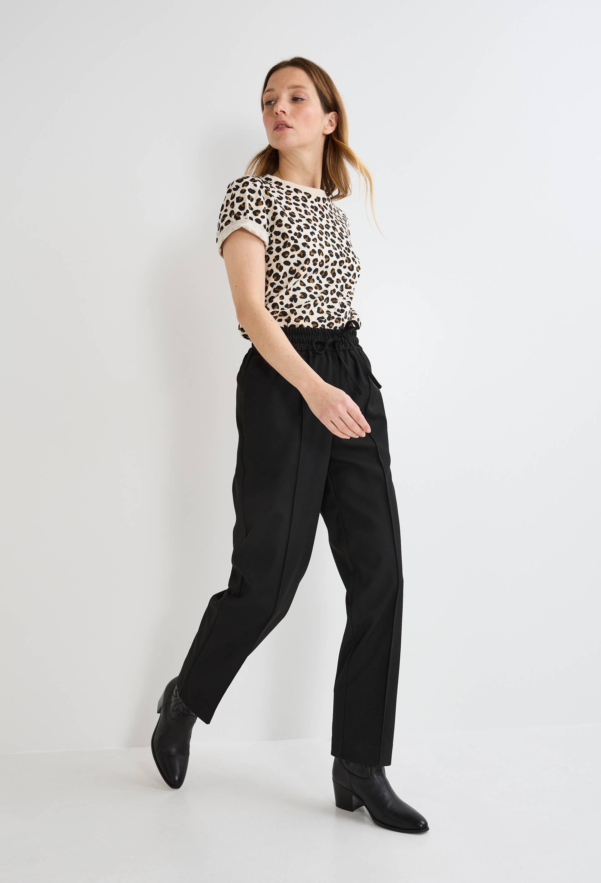 Pantalon droit taille &eacute;lastiqu&eacute;e, Noir, large image number 0