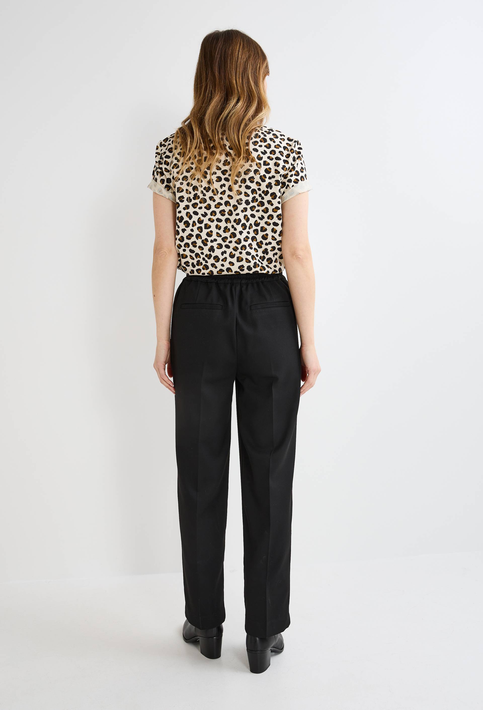 Pantalon droit taille &eacute;lastiqu&eacute;e, Noir, large image number 1