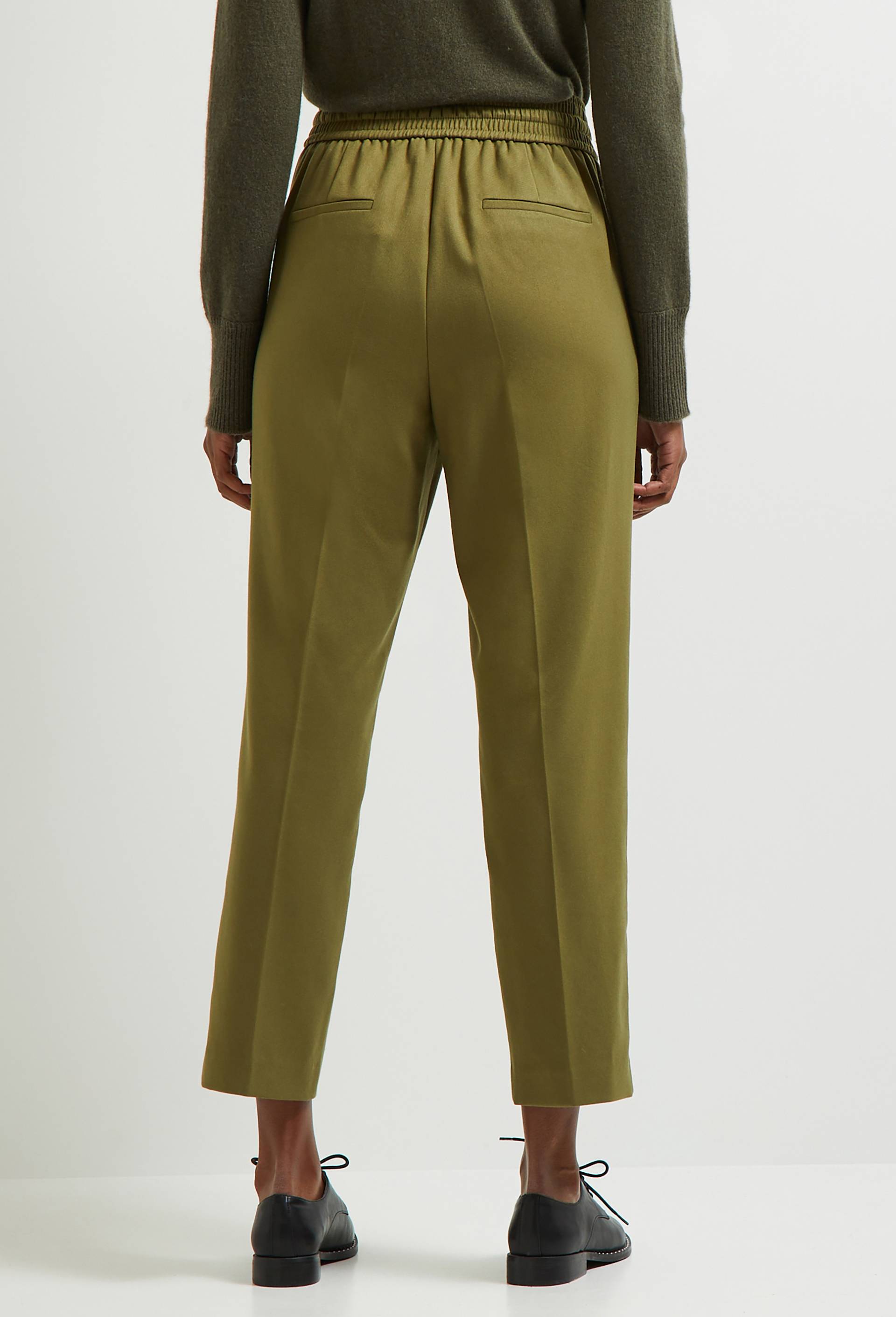 Pantalon droit taille élastiquée, Vert foncé, large image number 1