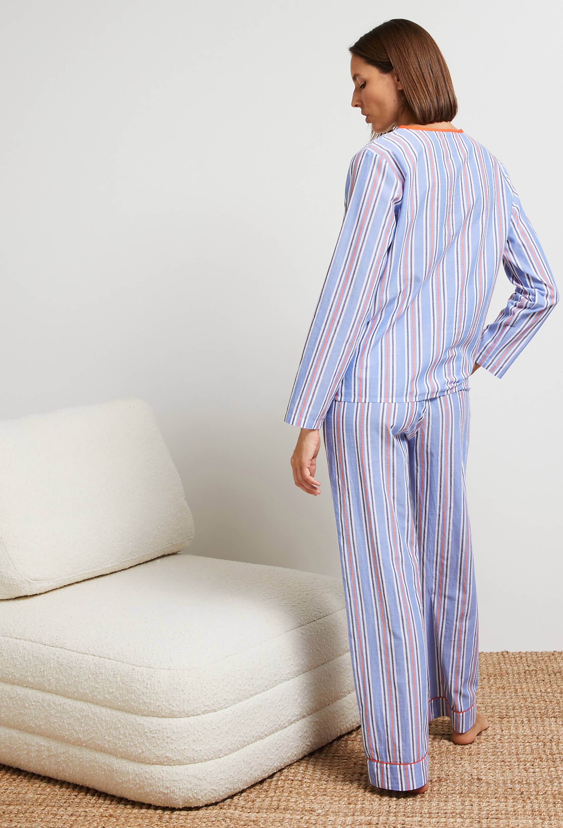 Pyjama en chambray rayé coloré, Bio, Bleu, large image number 1.0