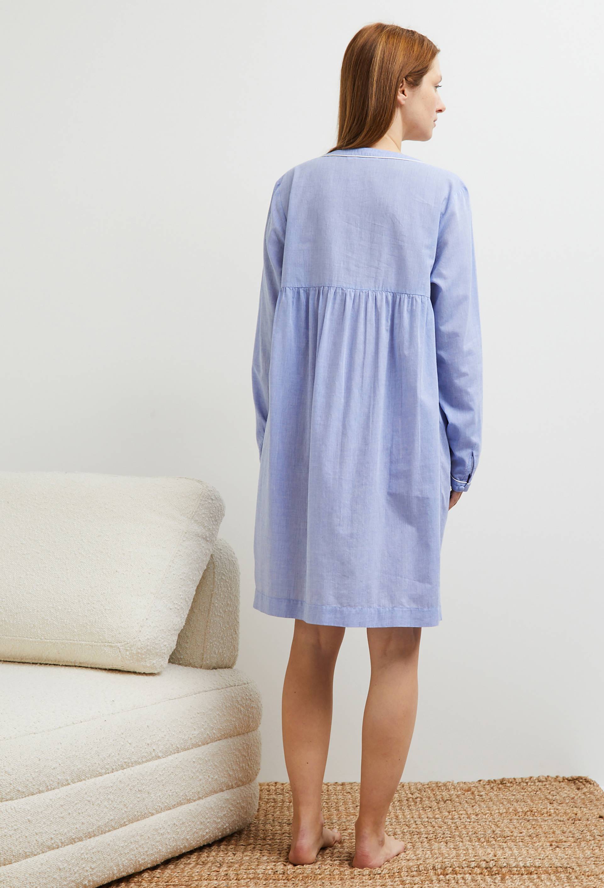 Chemise de nuit col passepoilé on en chambray, Bio, Bleu clair, large image number 1.0