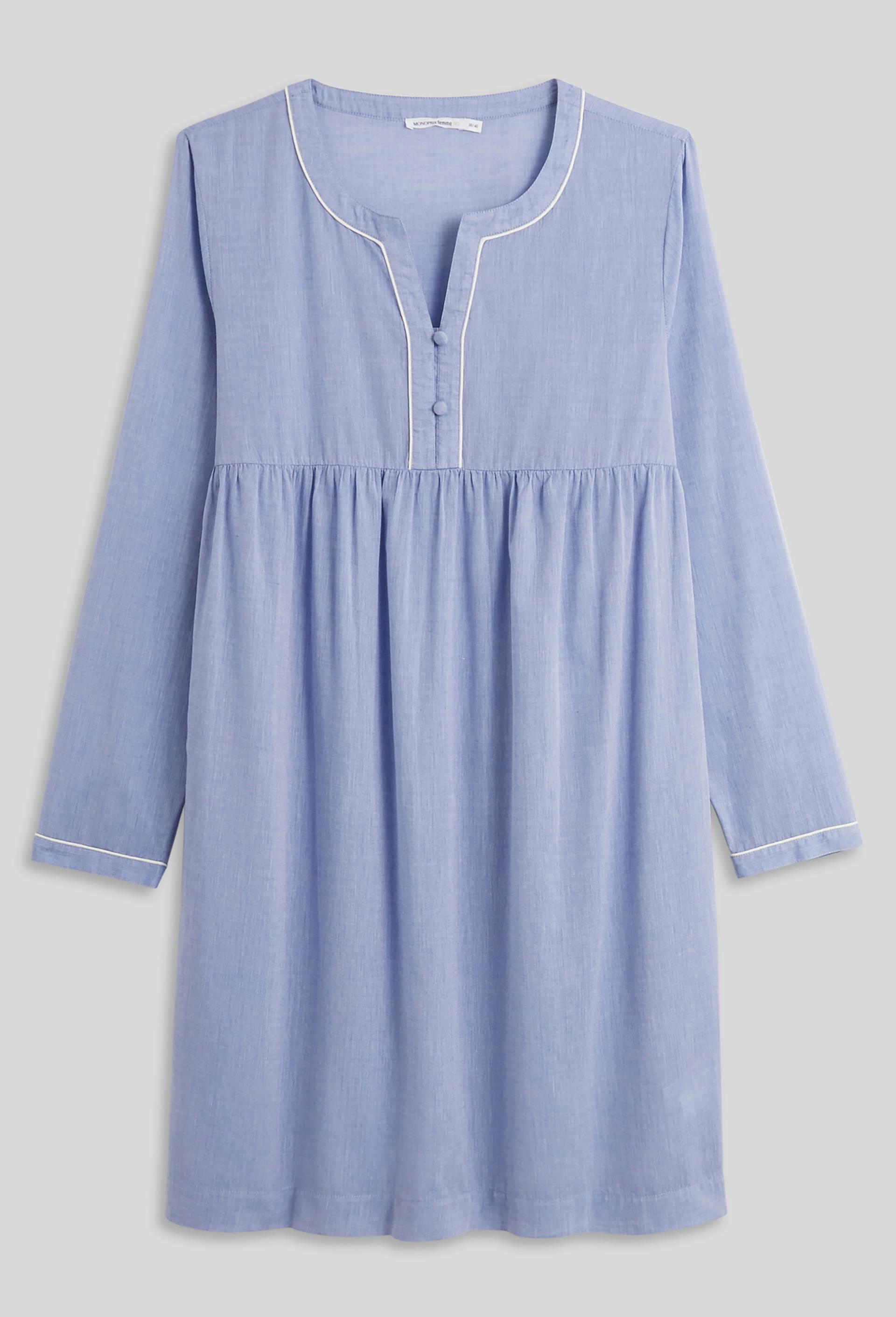 Chemise de nuit col passepoilé on en chambray, Bio, Bleu clair, large image number 2.0