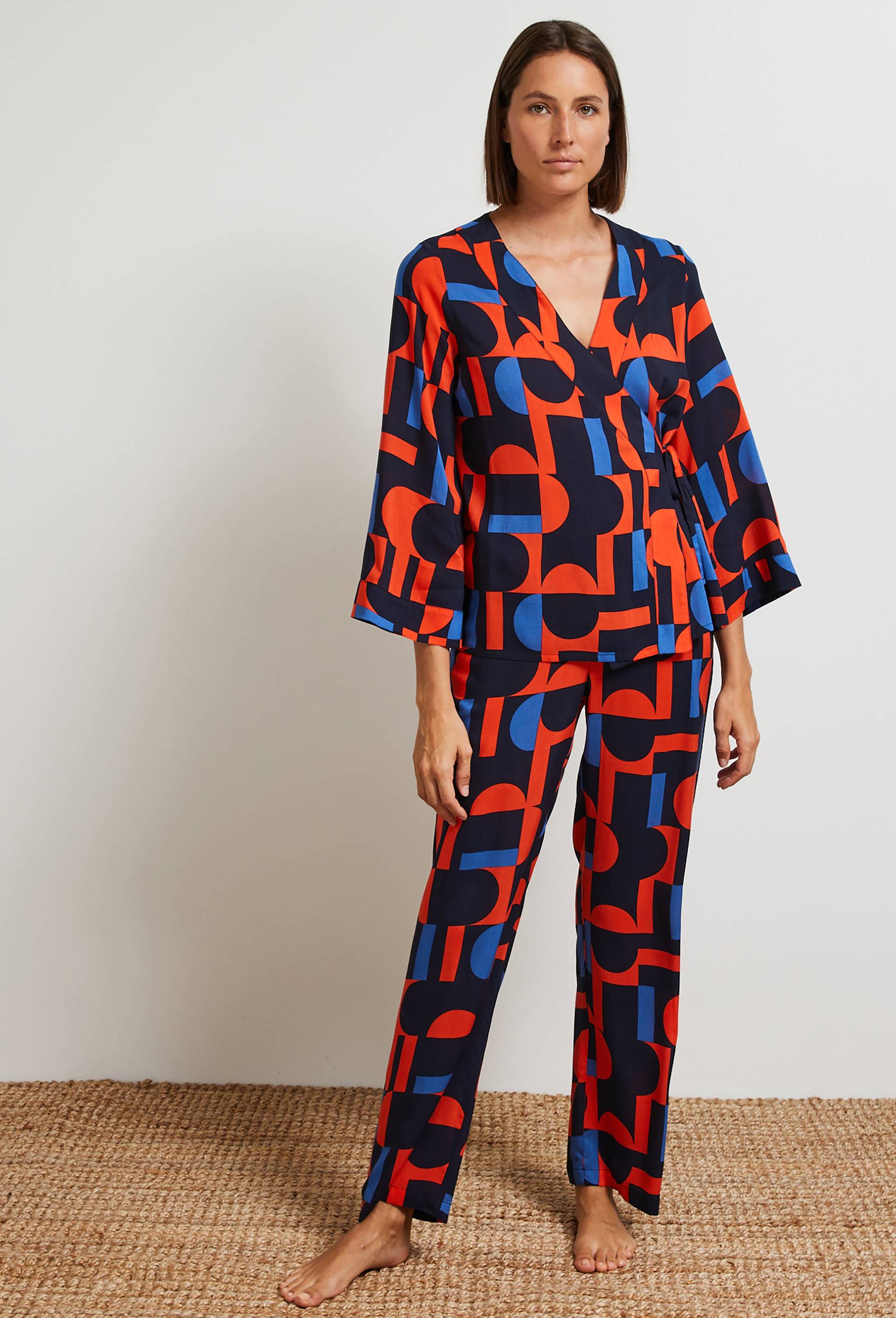 Pyjama kimono imprimé, Ecovero, Bleu foncé, large image number 1