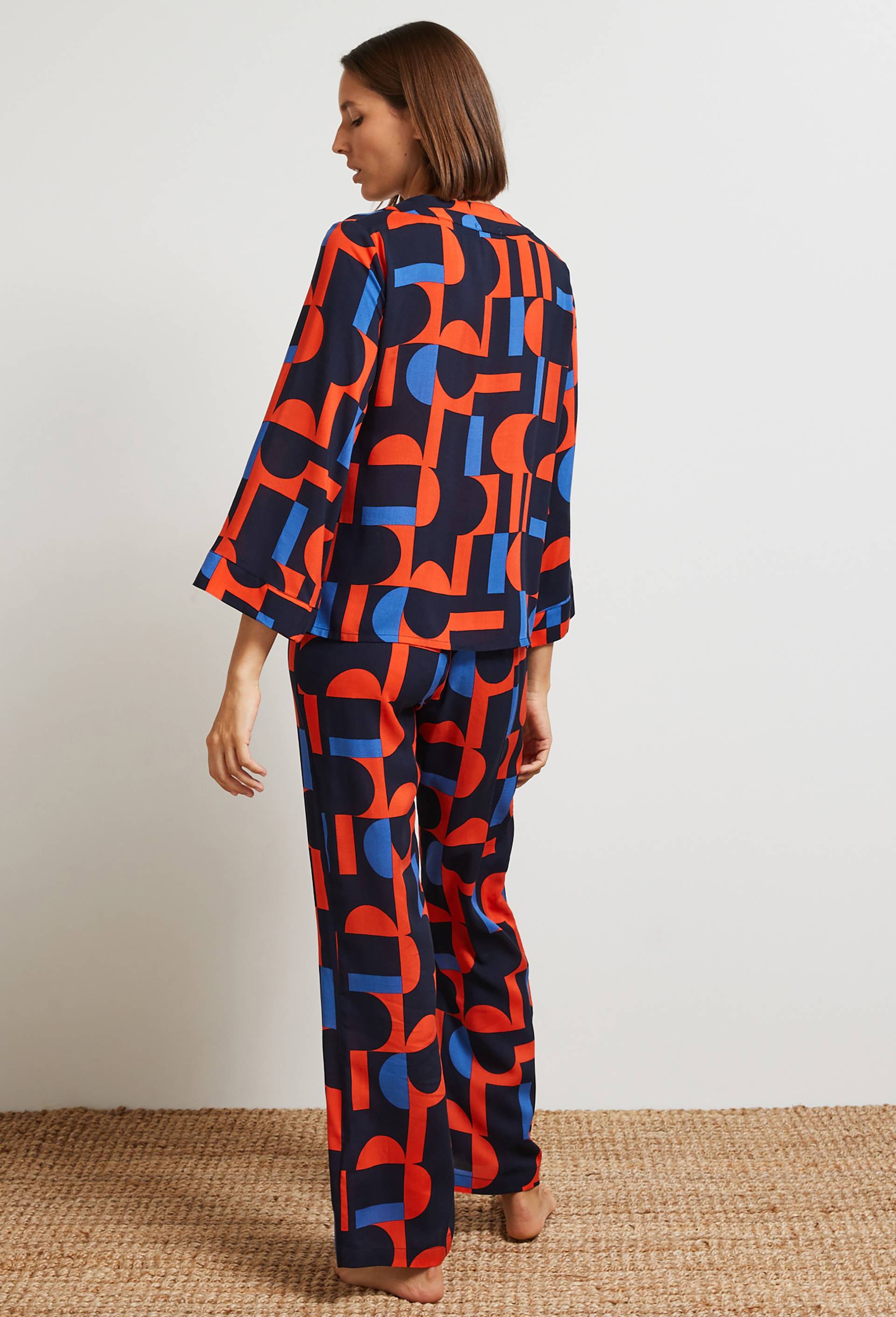 Pyjama kimono imprimé, Ecovero, Bleu foncé, large image number 3.0