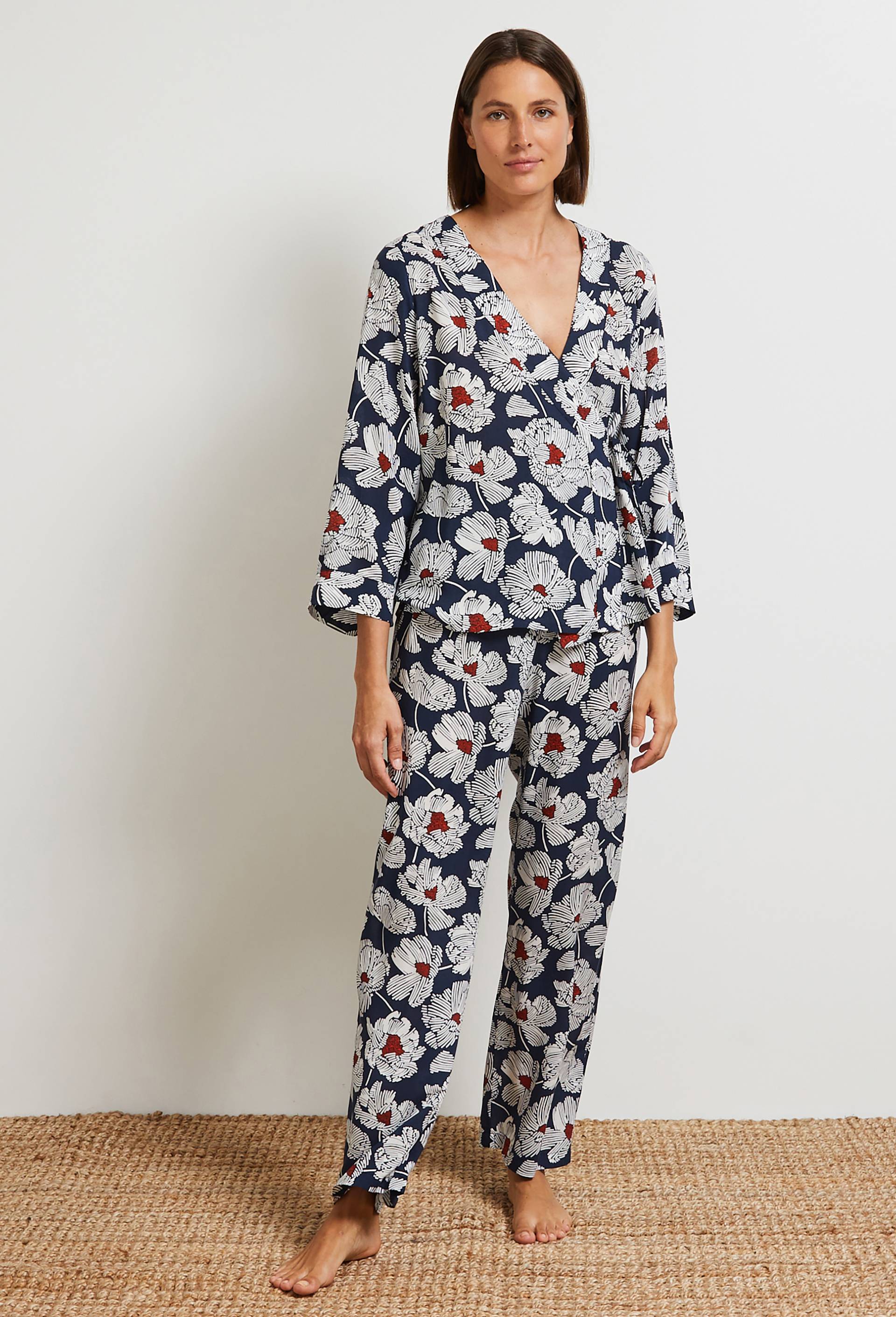 Pyjama kimono imprimé, Ecovero, Bleu, large image number 0.0
