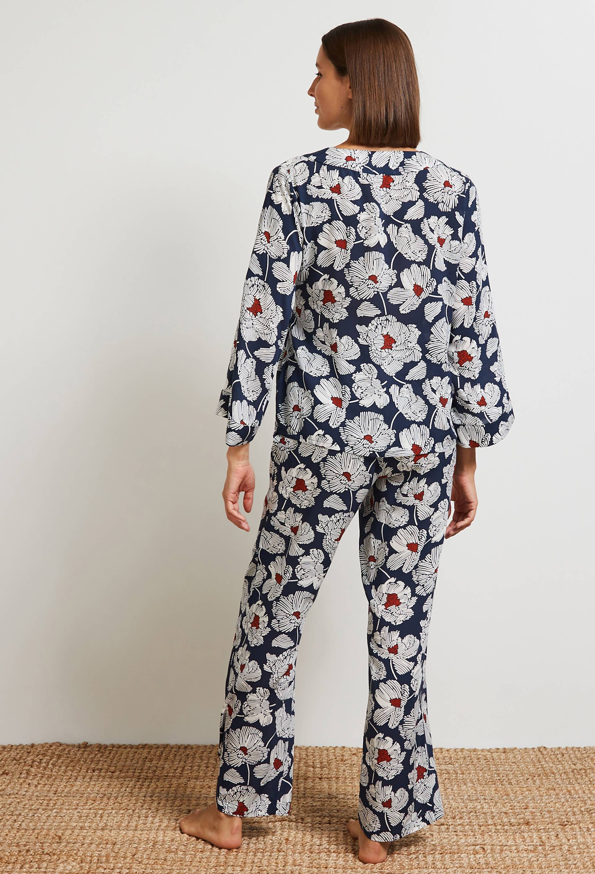 Pyjama kimono imprimé, Ecovero, Bleu, large image number 1.0