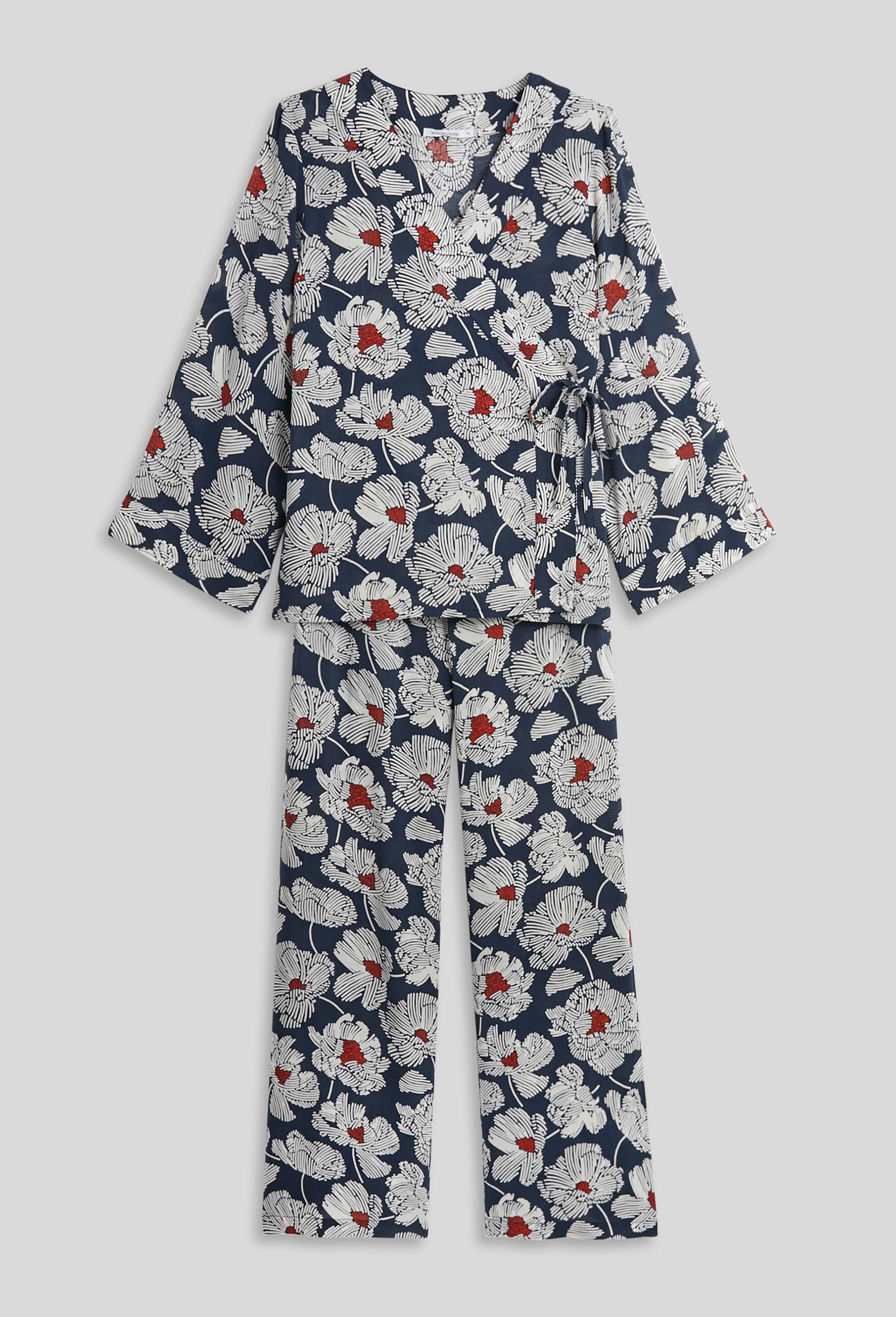 Pyjama kimono imprimé, Ecovero, Bleu, large image number 2.0