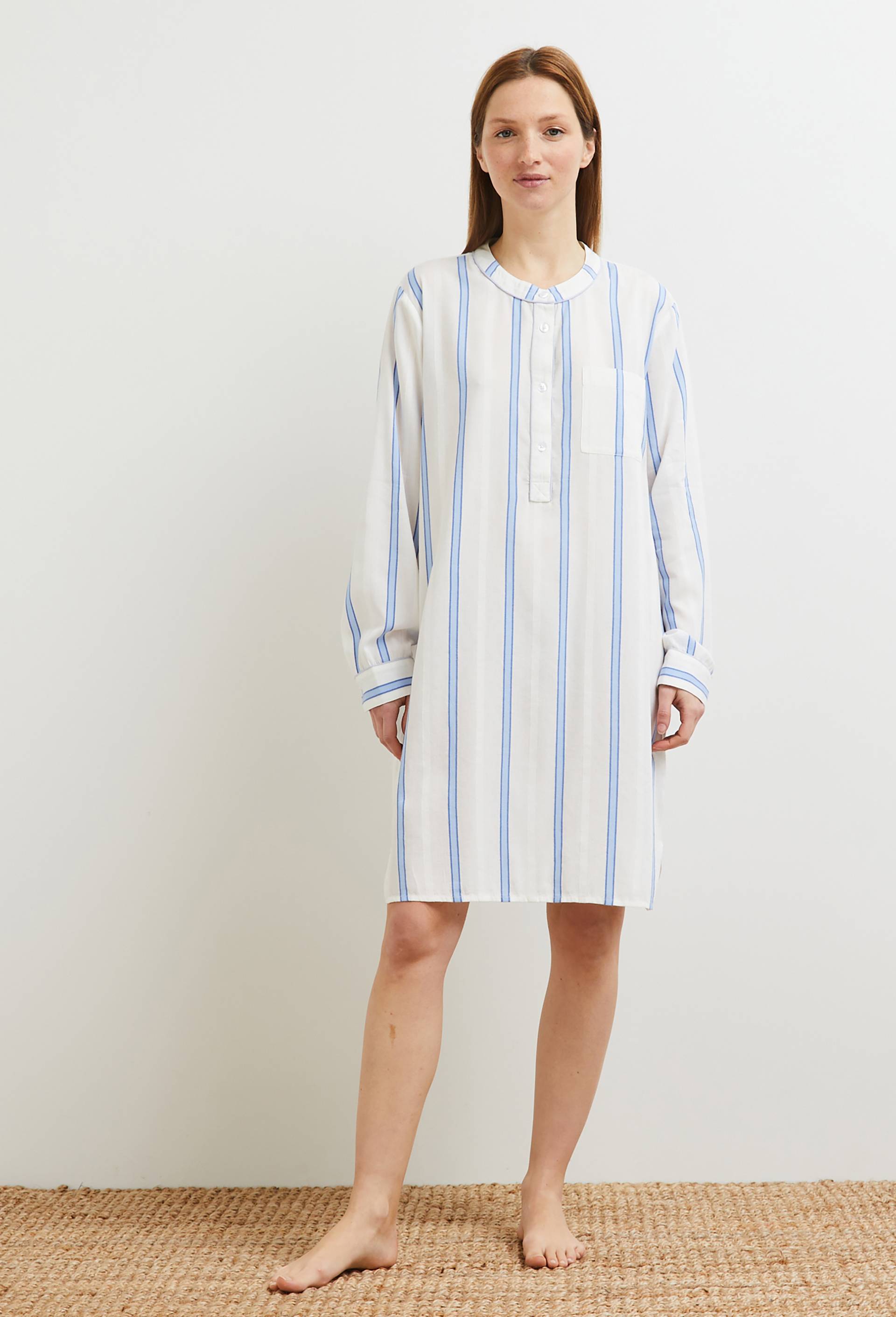 Chemise de nuit à rayures et chevrons en coton et modal, Oeko-Tex, Ecru, large image number 1