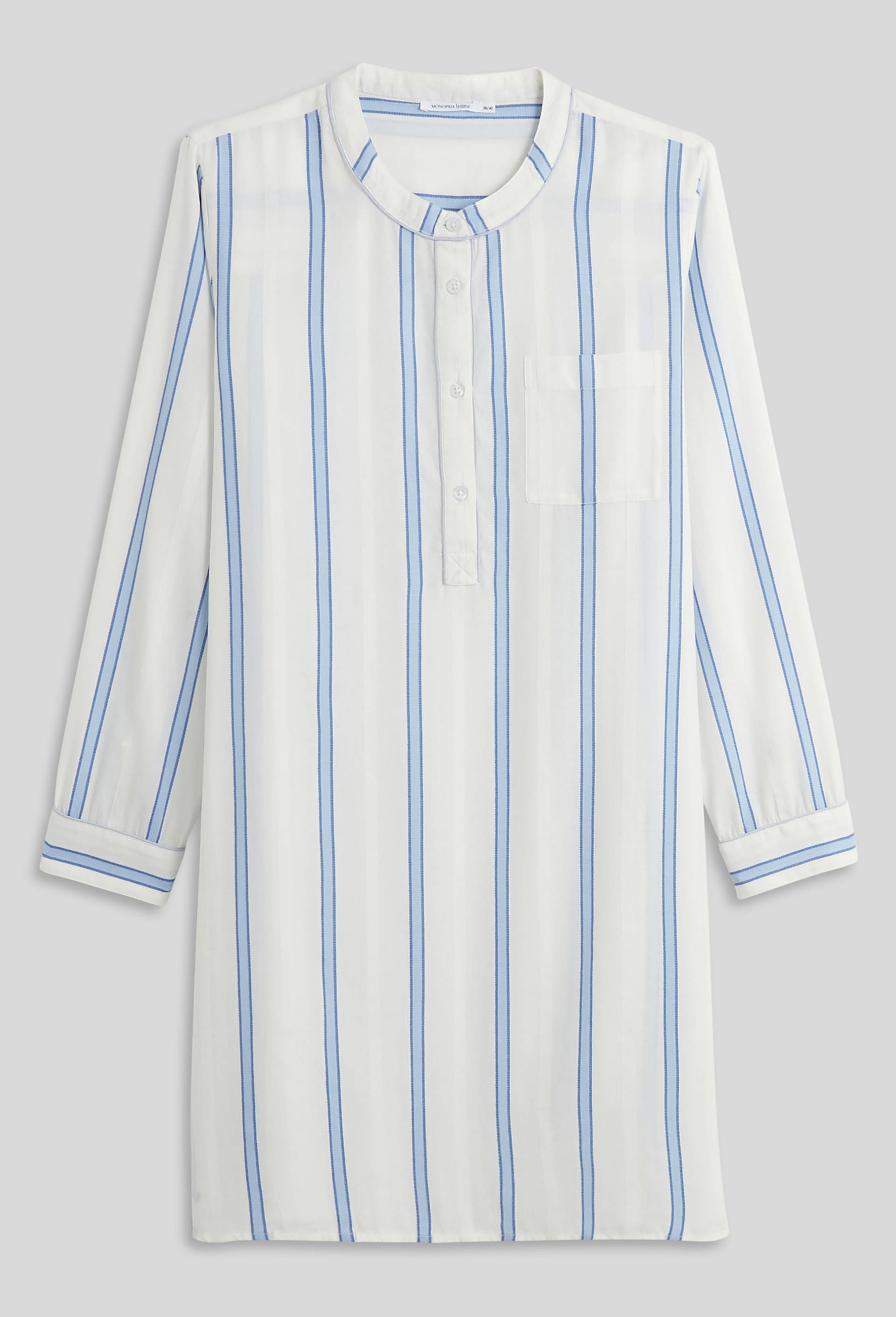 Chemise de nuit à rayures et chevrons en coton et modal, Oeko-Tex, Ecru, large image number 2.0