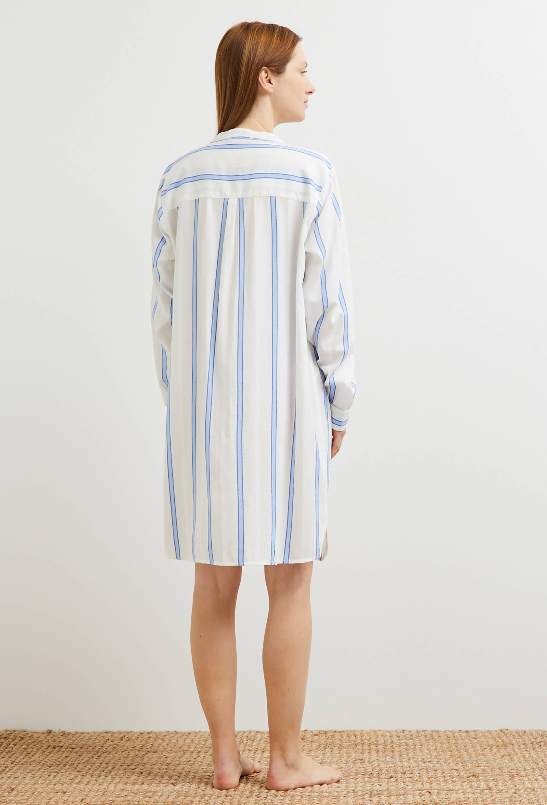 Chemise de nuit à rayures et chevrons en coton et modal, Oeko-Tex, Ecru, large image number 3