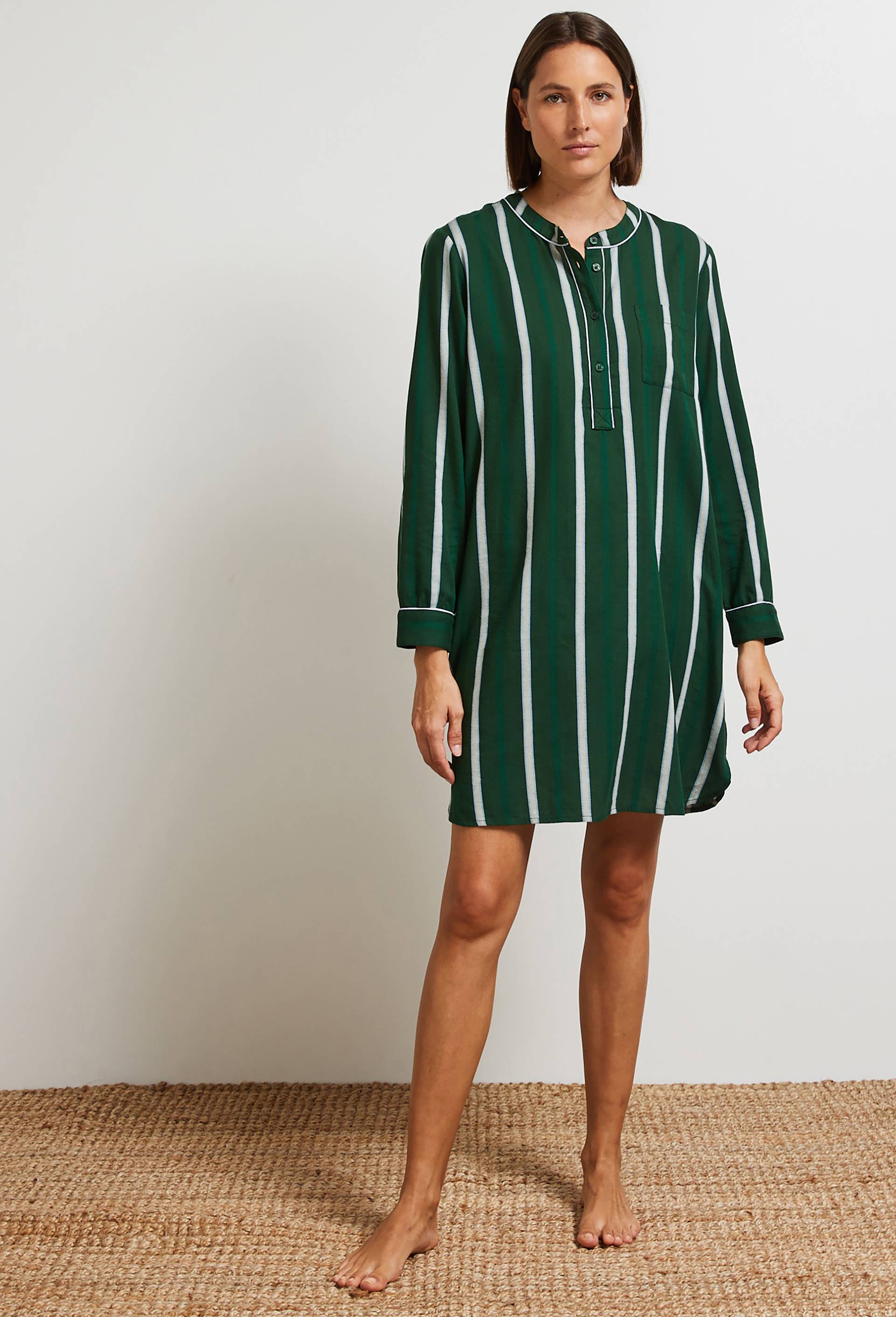Chemise de nuit à rayures et chevrons en coton et modal, Oeko-Tex, Vert foncé, large image number 0.0
