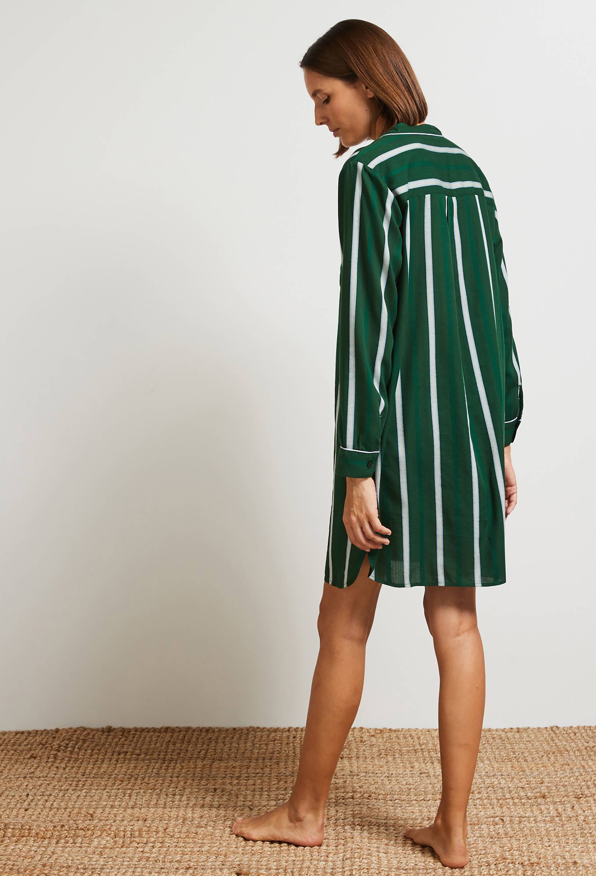 Chemise de nuit à rayures et chevrons en coton et modal, Oeko-Tex, Vert foncé, large image number 1