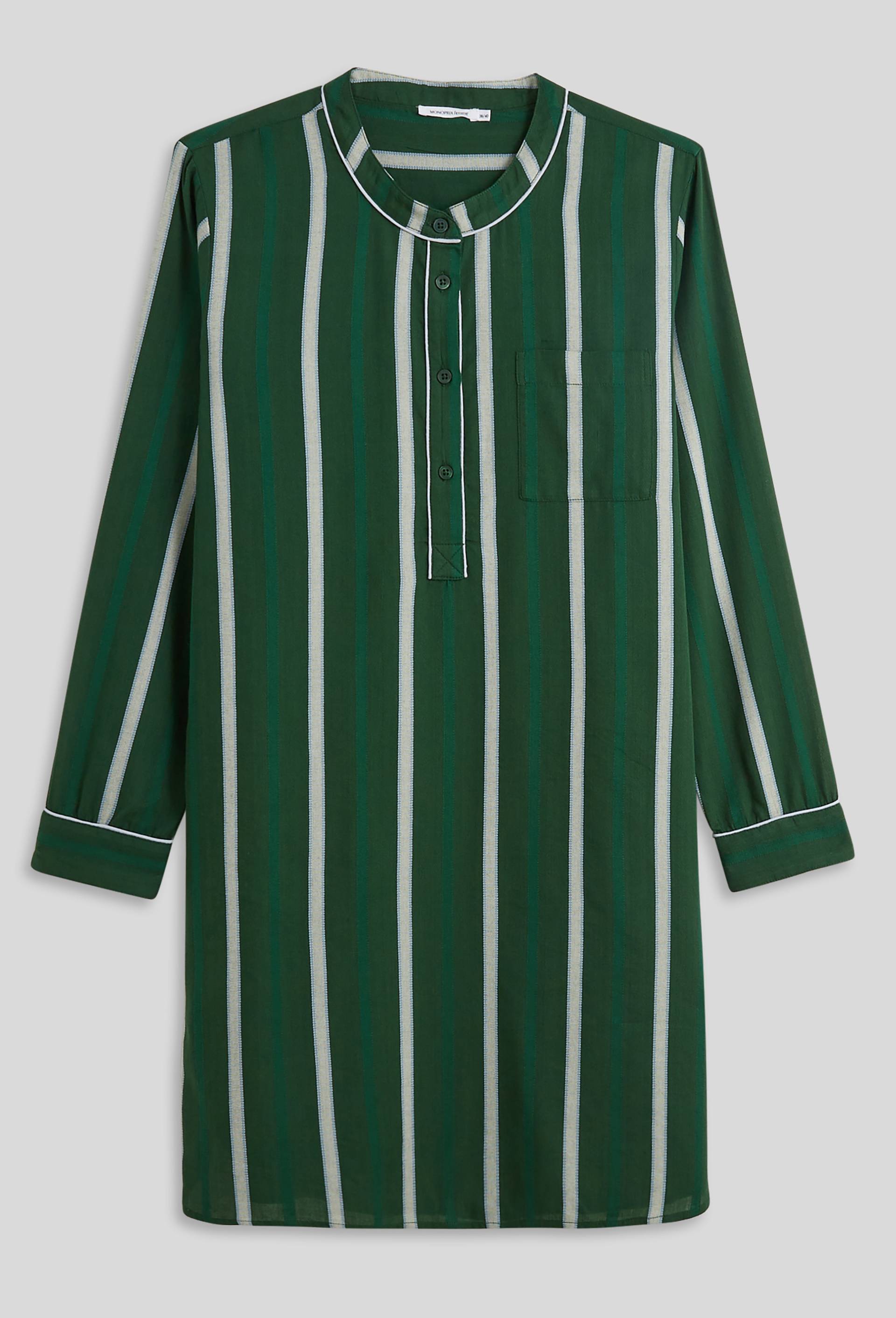 Chemise de nuit à rayures et chevrons en coton et modal, Oeko-Tex, Vert foncé, large image number 2