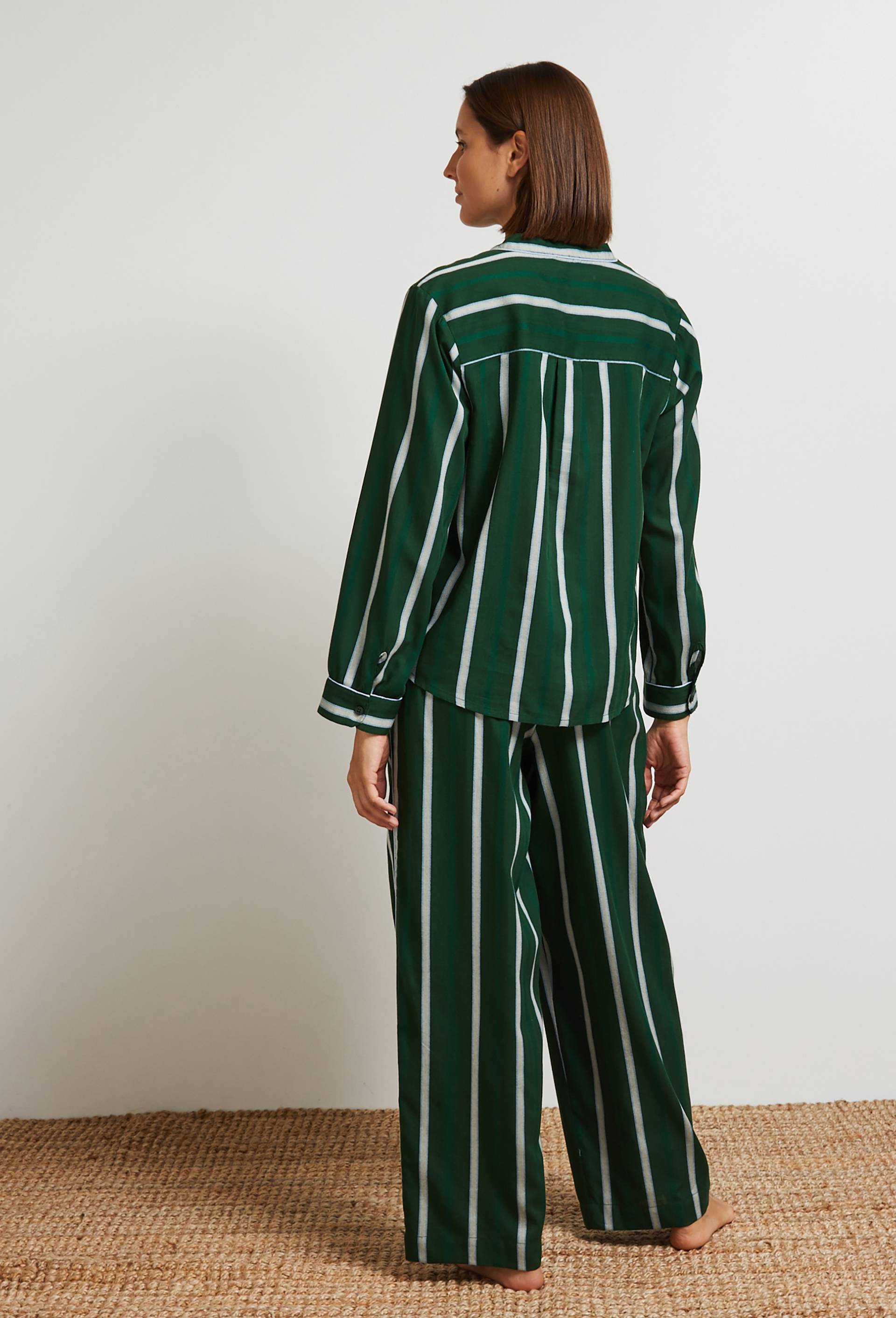 Pyjama à rayures et chevrons en coton et modal, Oeko-Tex, Vert foncé, large image number 1.0