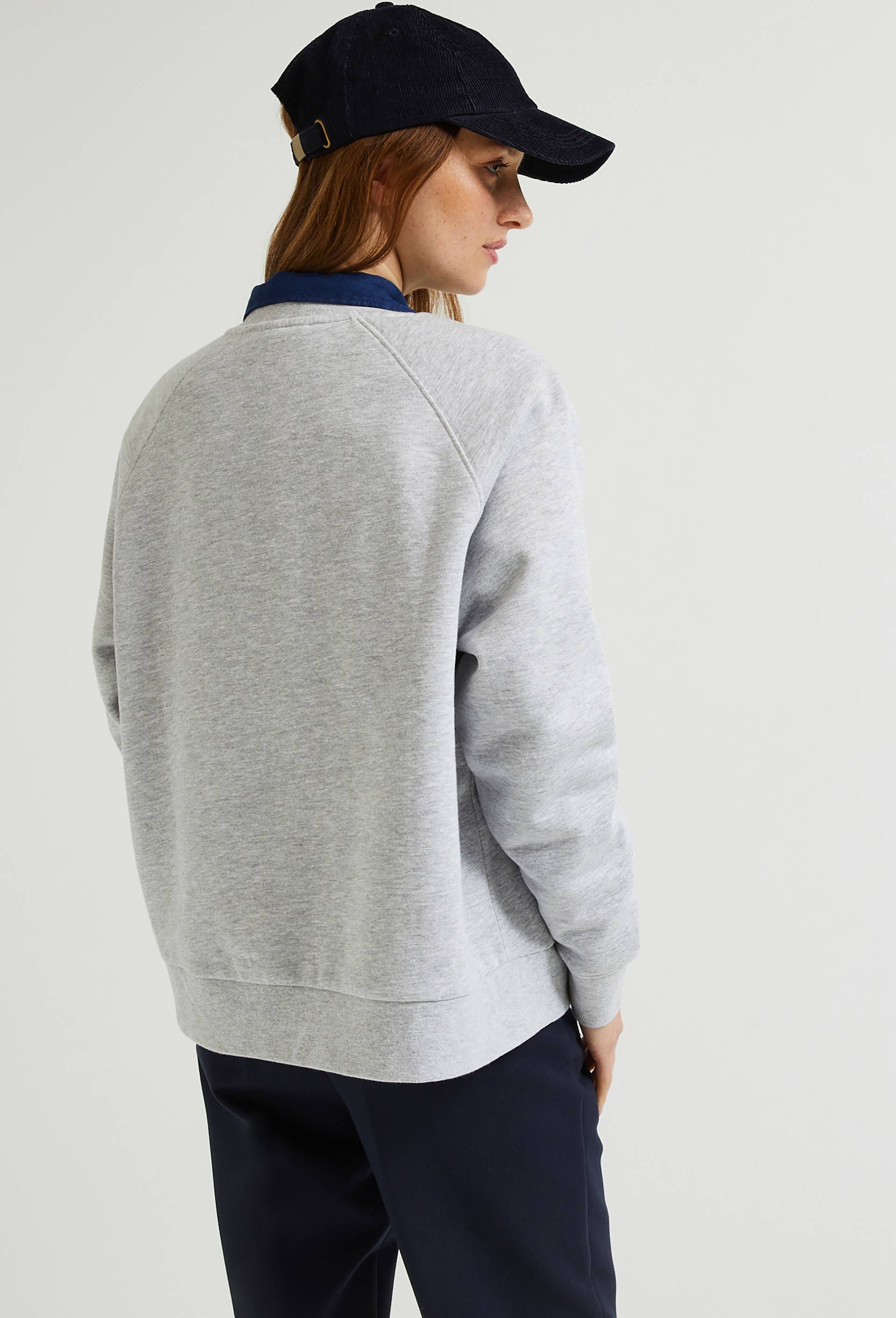 Sweat col boutonné avec broderie en molleton, Bio, Gris, large image number 3.0