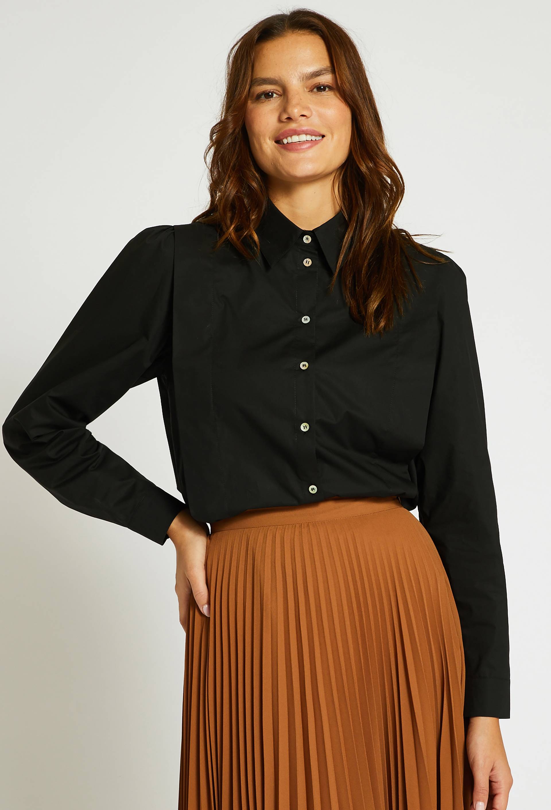 Chemise manches longues en popeline, Noir, large image number 0