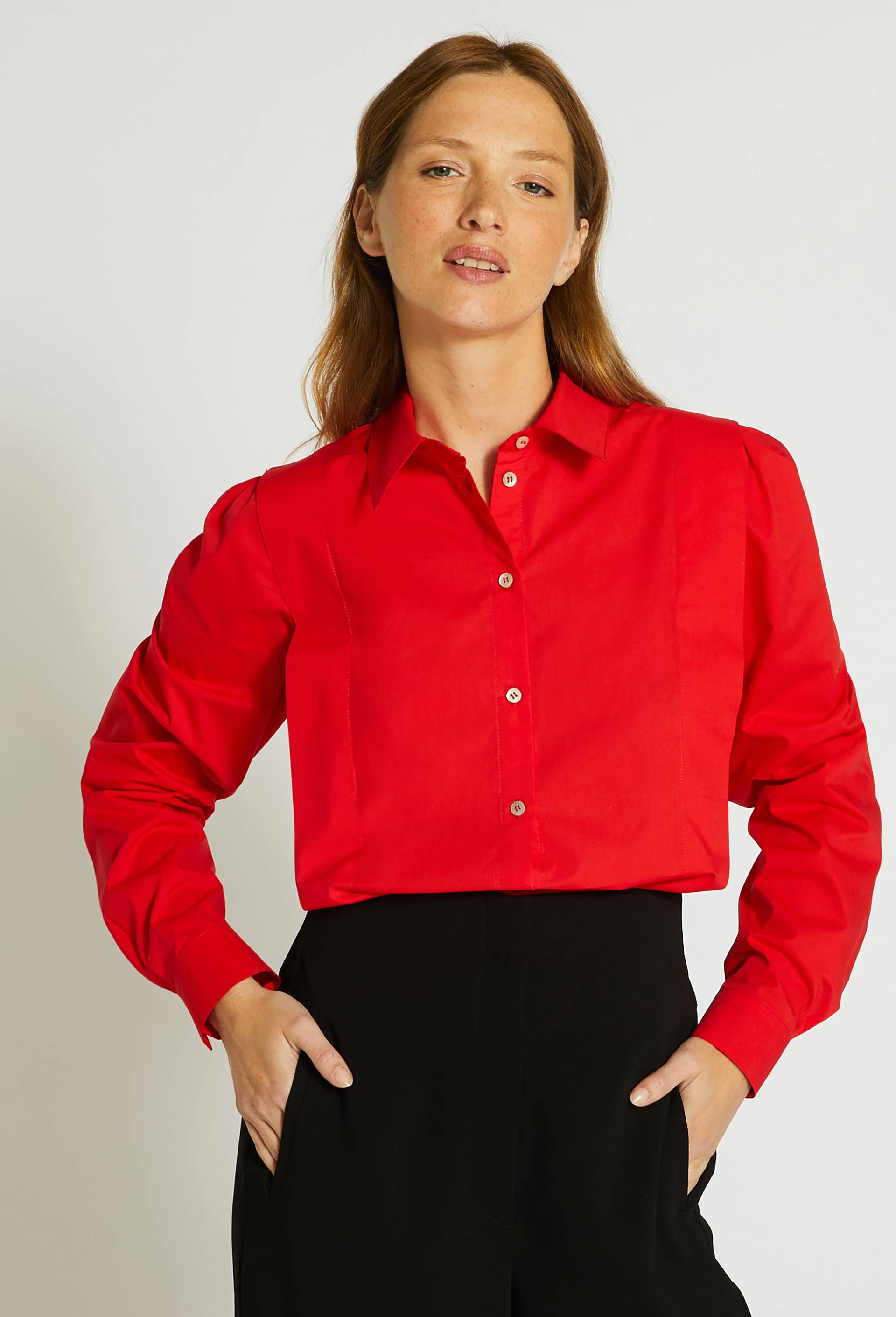 Chemise manches longues en popeline, Orange foncé, large image number 0.0