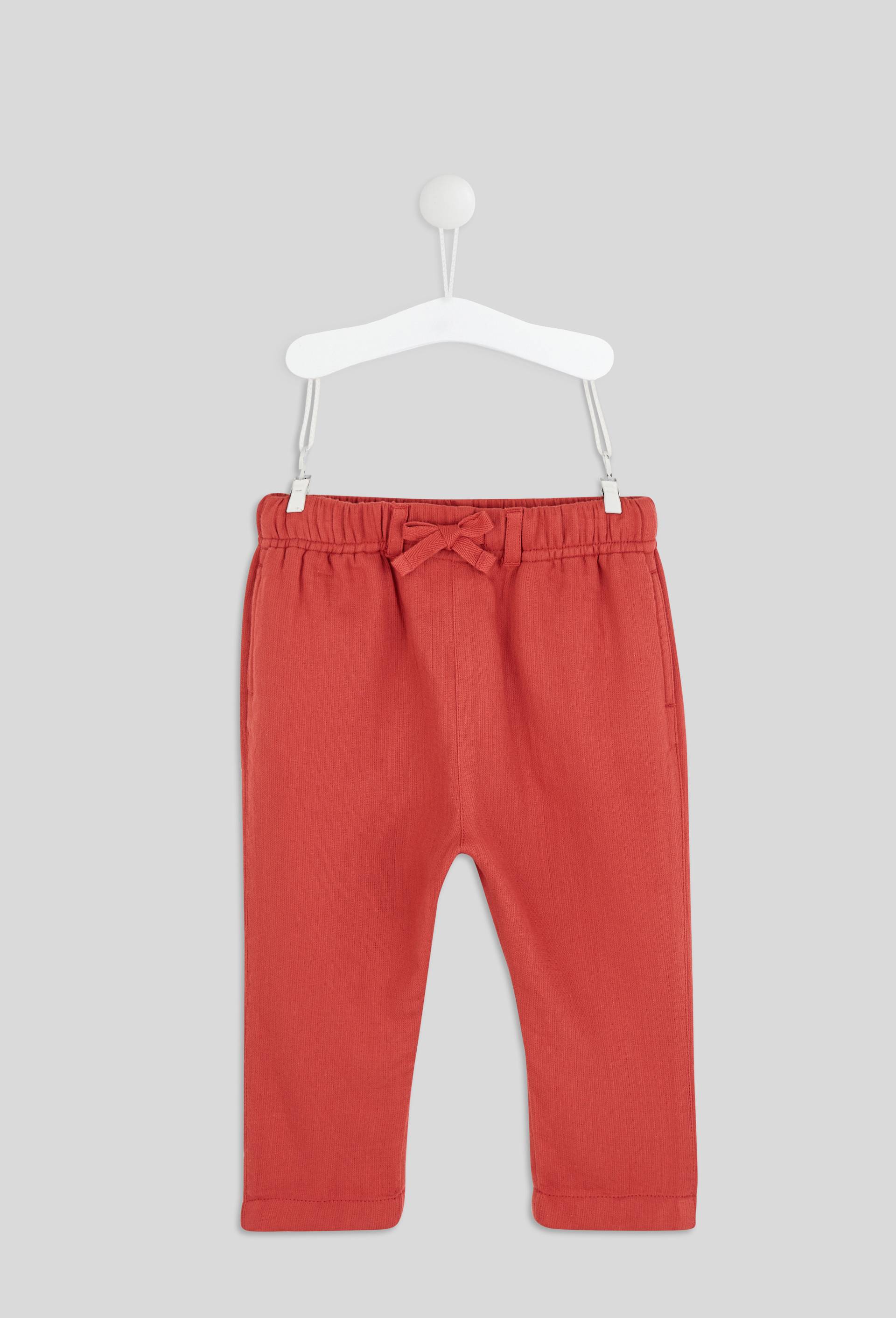 Pantalon taille élastique uni en gaze de coton BIO GOTS, Rouge foncé, large image number 0.0