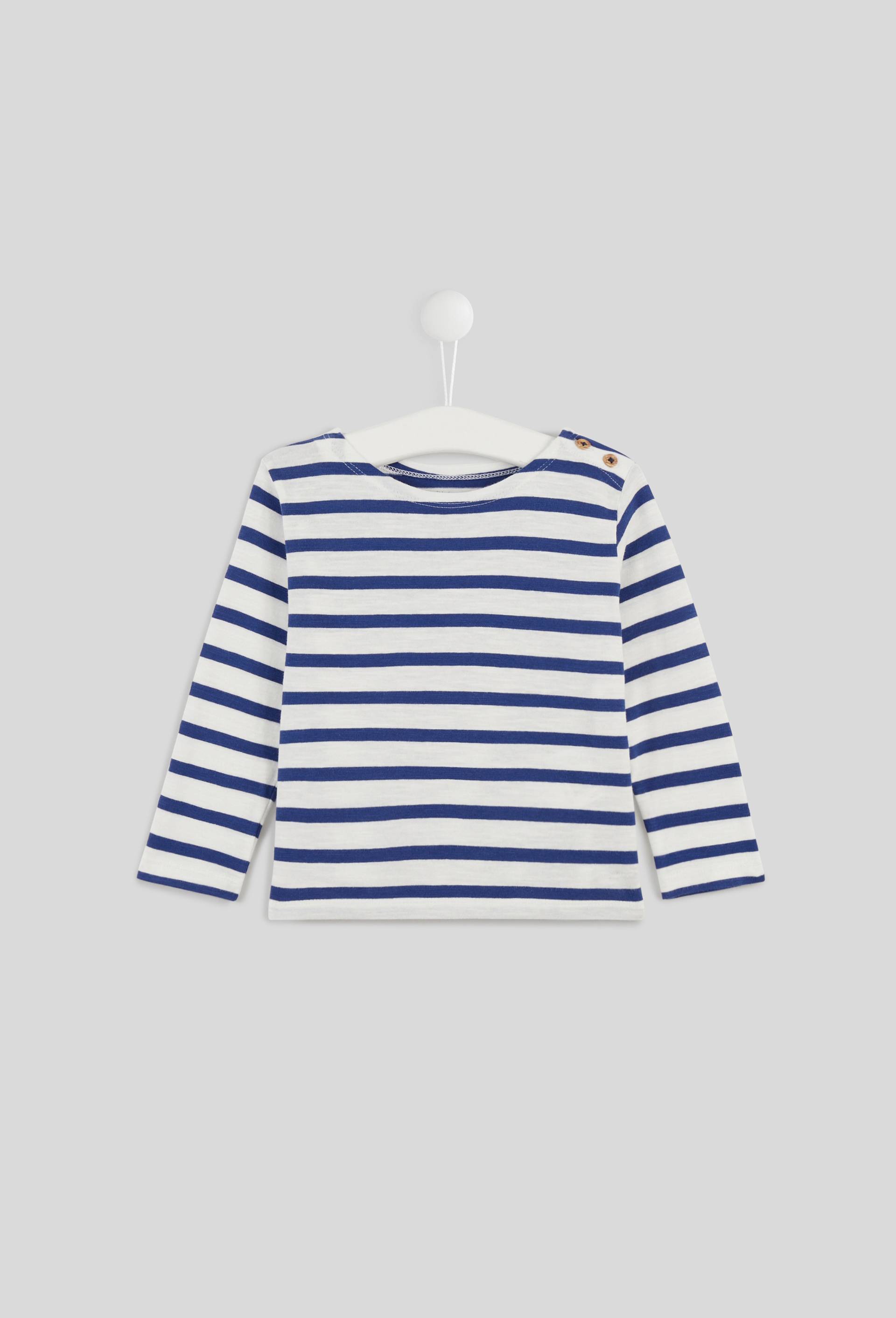 Tee-Shirt marinière col rond manches longues, garçon, en coton BIO, OEKO-TEX, Bleu, large image number 0.0