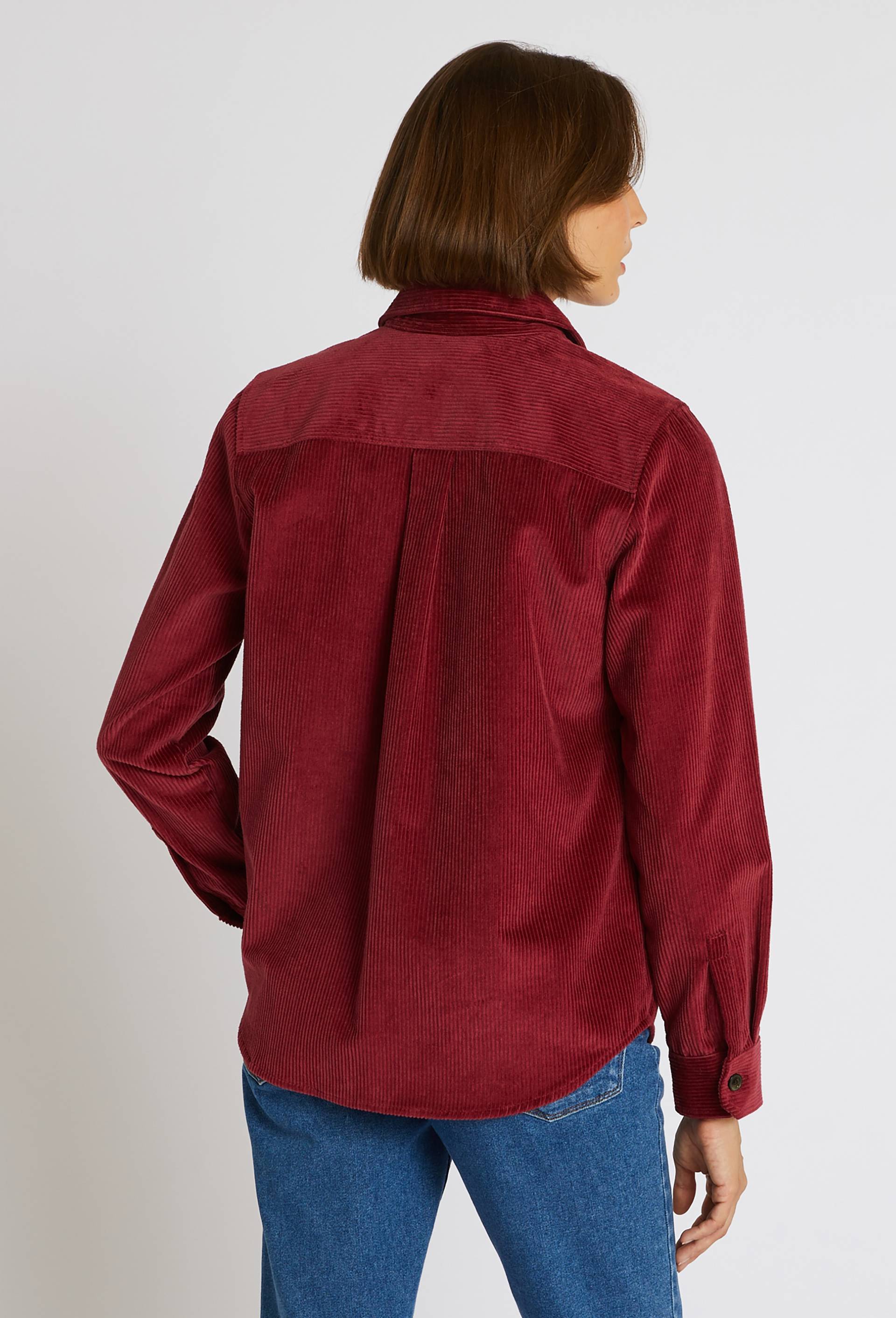 Chemise manches longues unie en velours, Rouge foncé, large image number 1.0