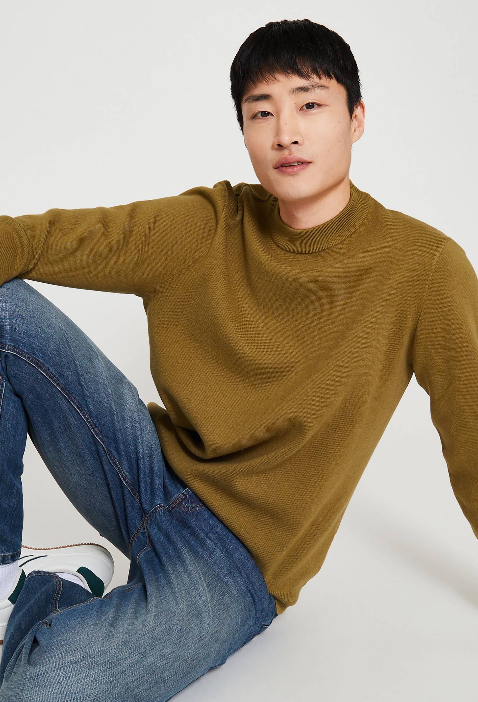 Pull col rond en mélange coton et cachemire, Vert foncé, swatch image