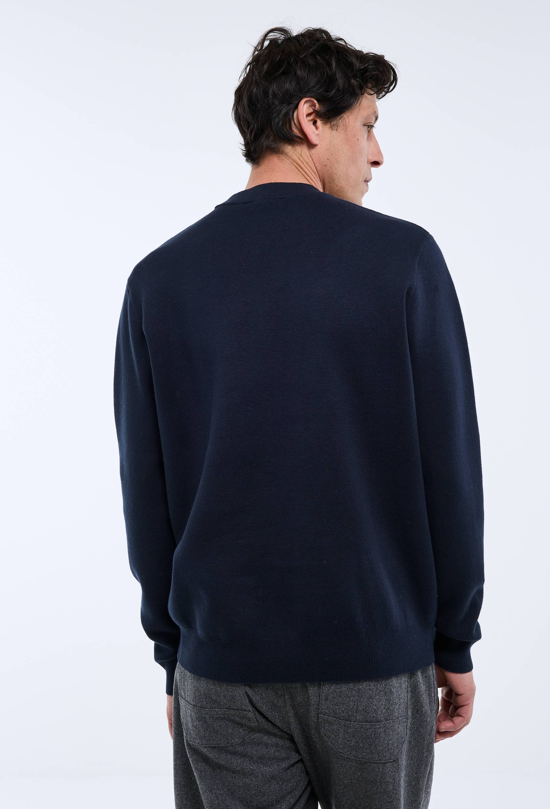 Pull col rond en m&eacute;lange coton et cachemire, Bleu fonc&eacute;, large image number 1.0