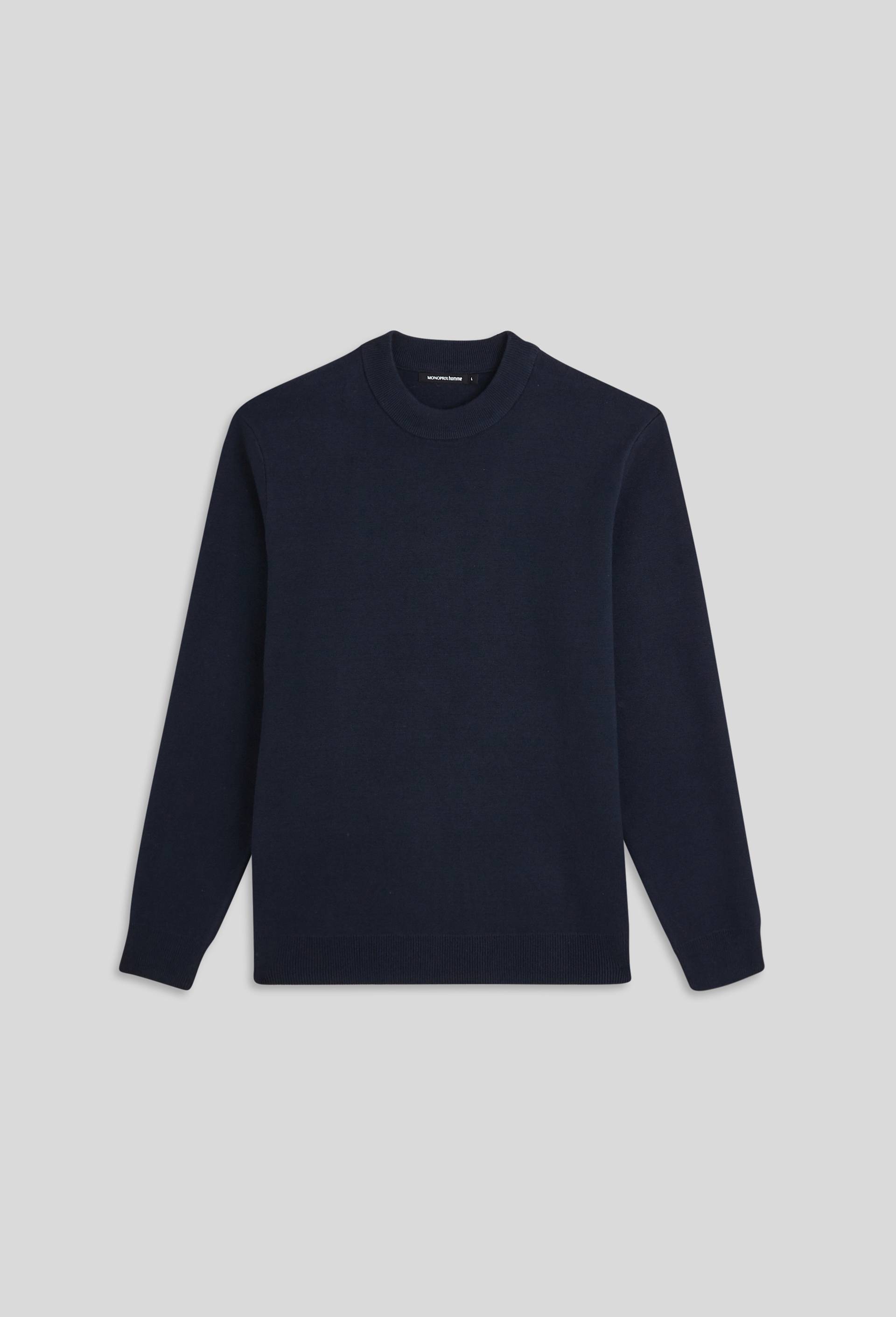 Pull col rond en mélange coton et cachemire, Bleu foncé, large image number 2.0