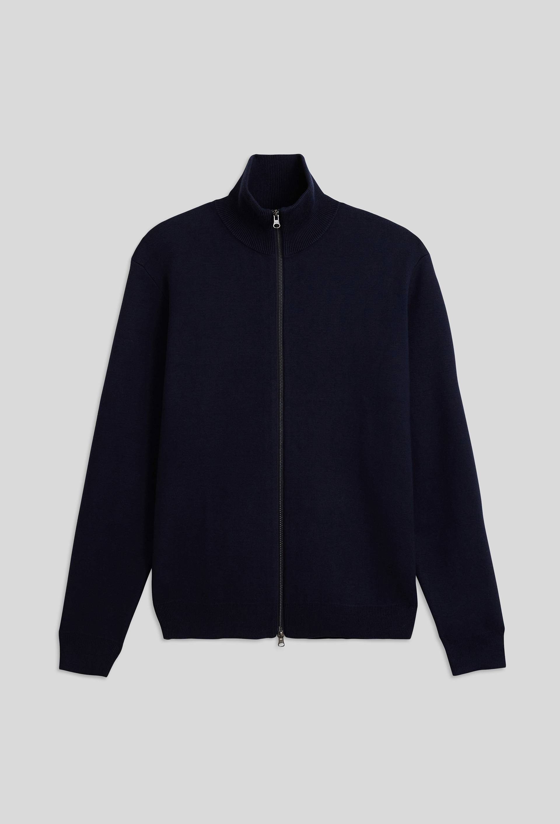 Gilet col montant zipp&eacute; en m&eacute;lange coton et cachemire, Bleu fonc&eacute;, large image number 2
