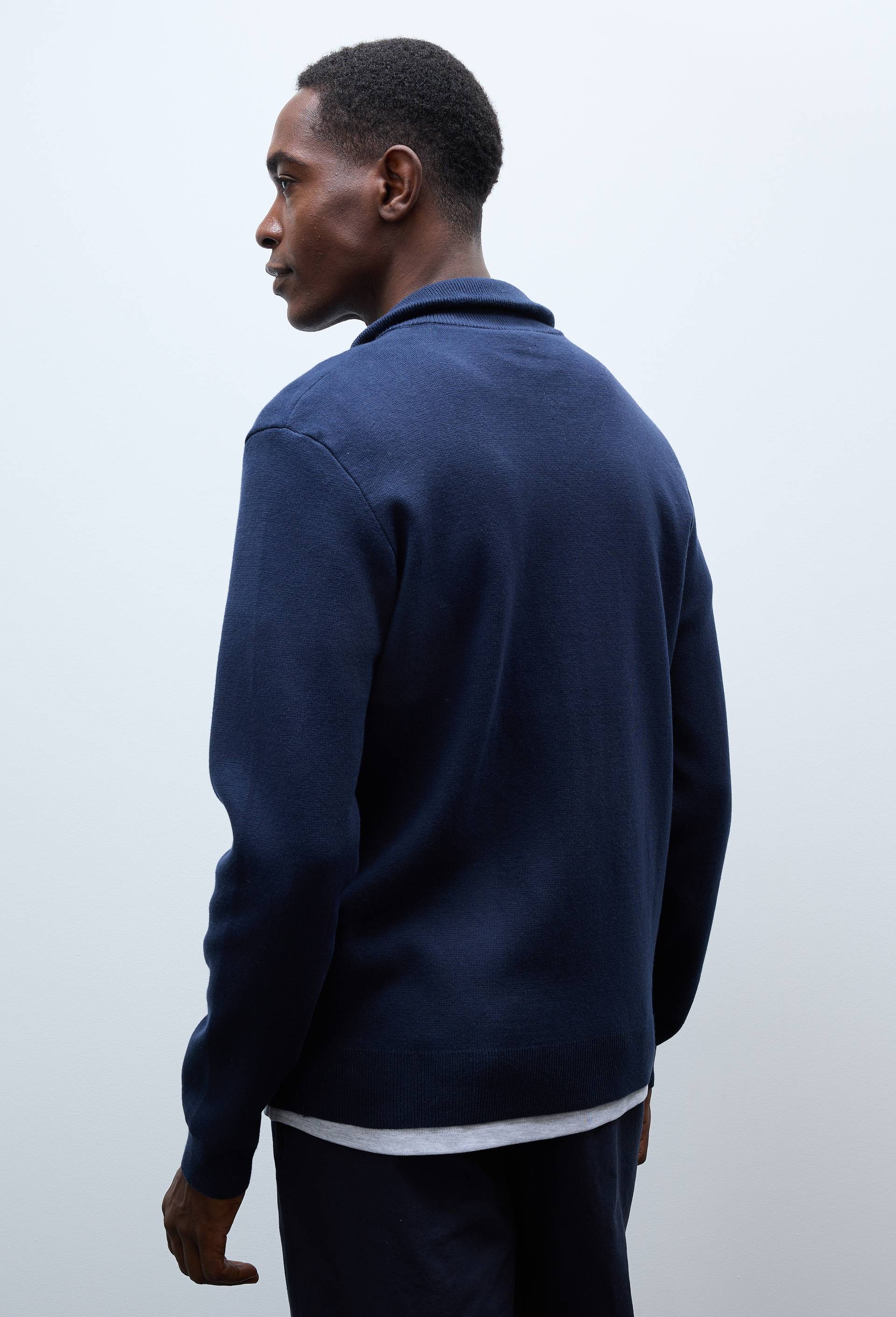 Gilet col montant zipp&eacute; en m&eacute;lange coton et cachemire, Bleu fonc&eacute;, large image number 2.0