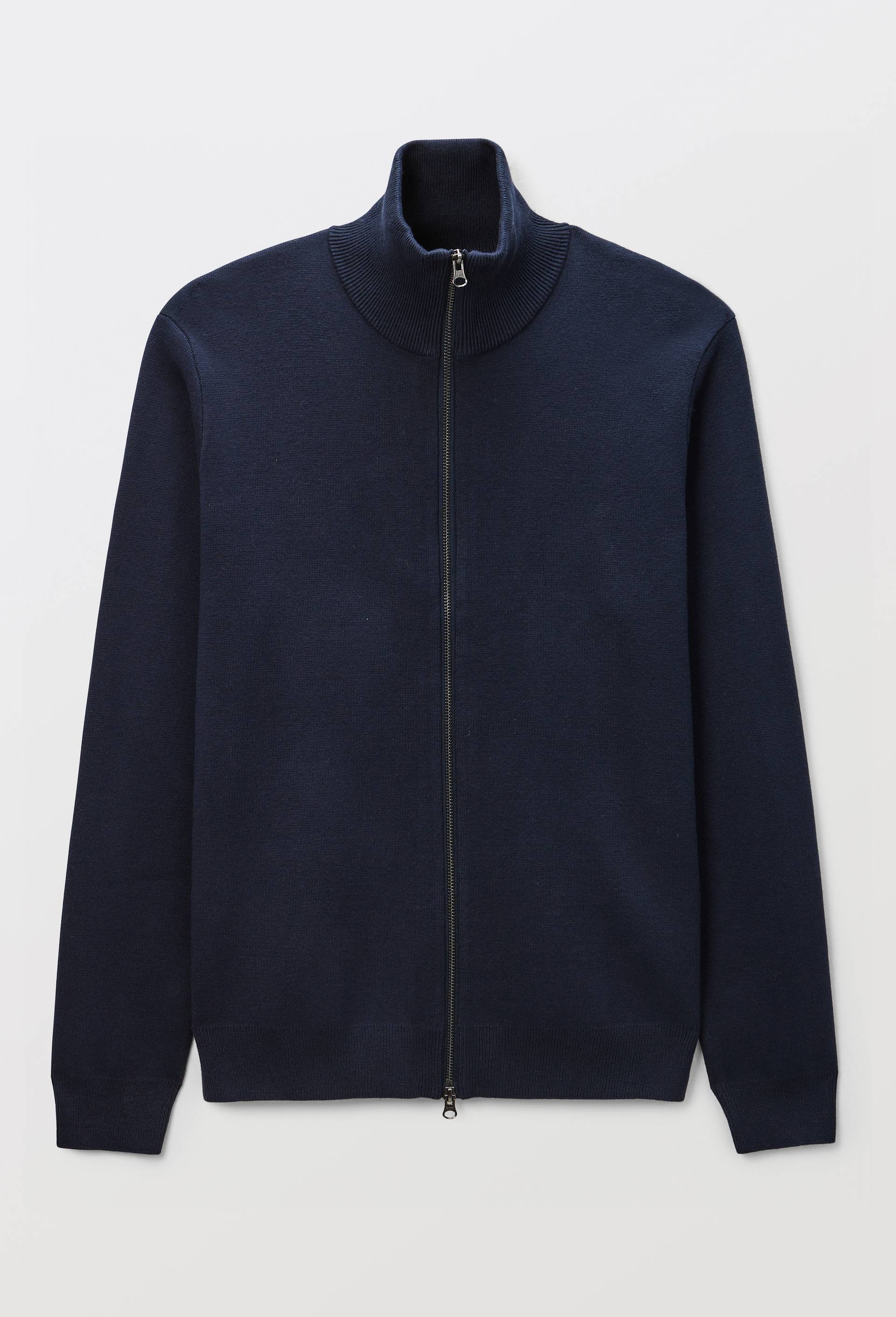Gilet col montant zipp&eacute; en m&eacute;lange coton et cachemire, Bleu fonc&eacute;, large image number 3.0