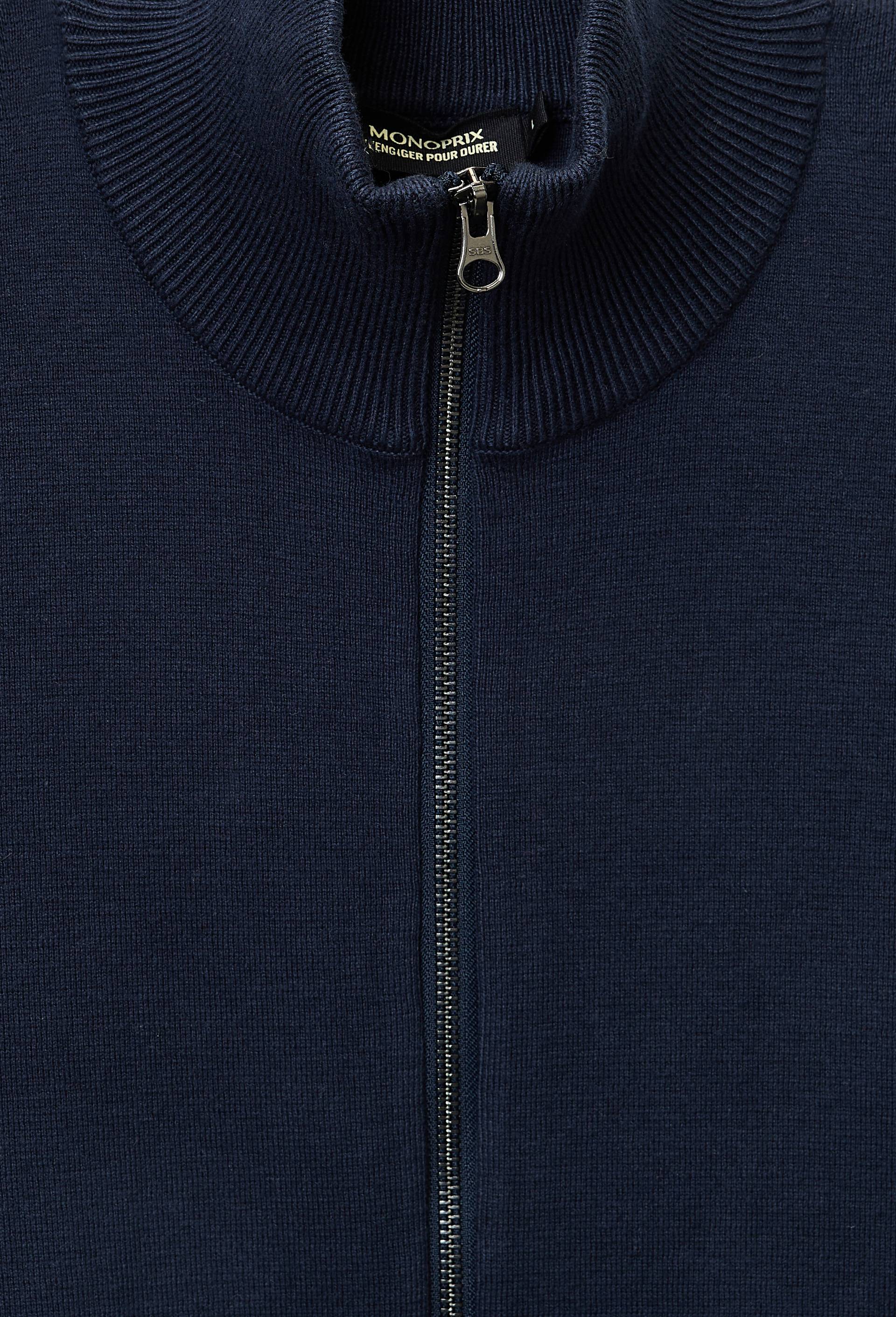 Gilet col montant zipp&eacute; en m&eacute;lange coton et cachemire, Bleu fonc&eacute;, large image number 5