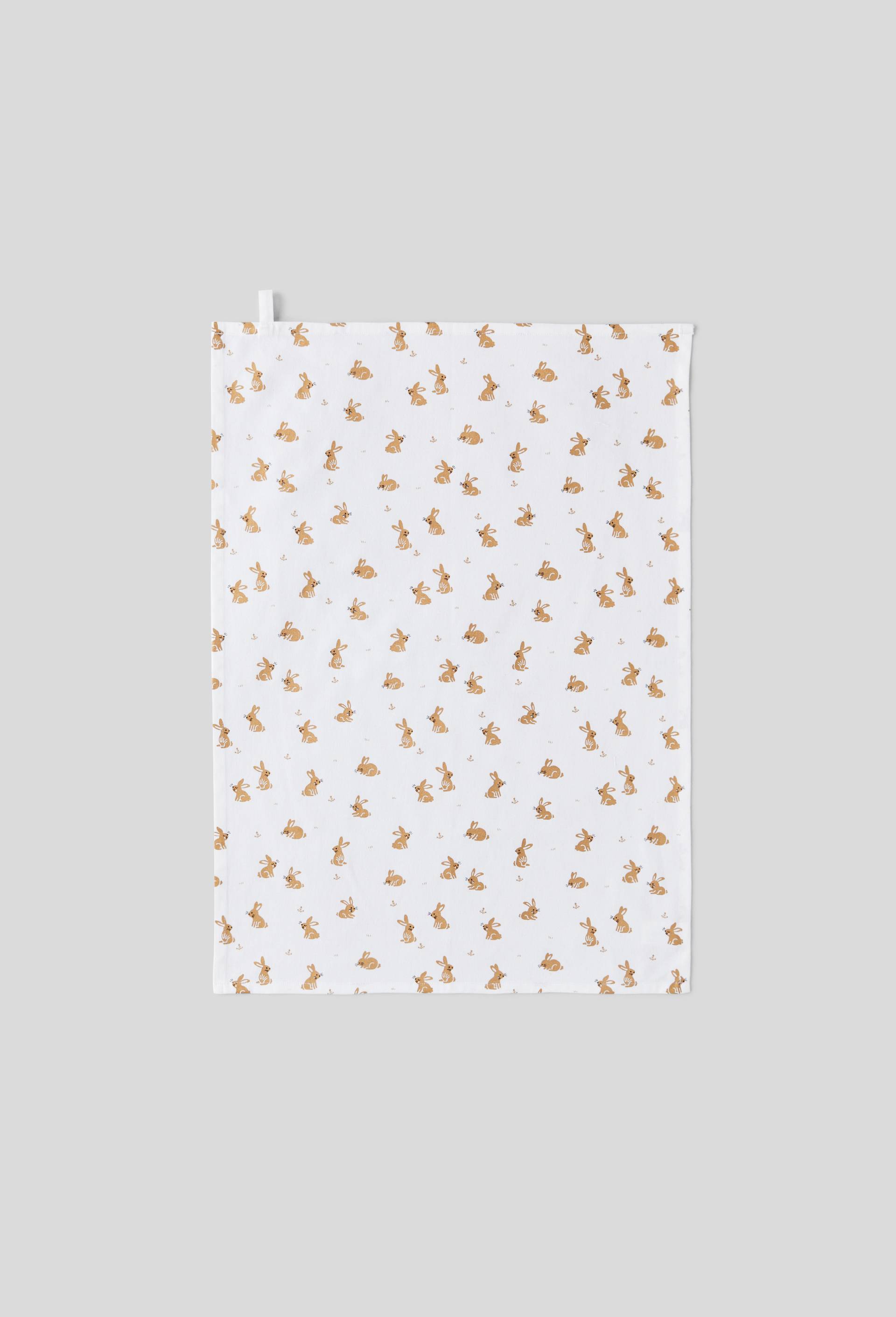 Torchon, imprimé lapins dorés, 50 x 70 cm,  coton, Or, large image number 0