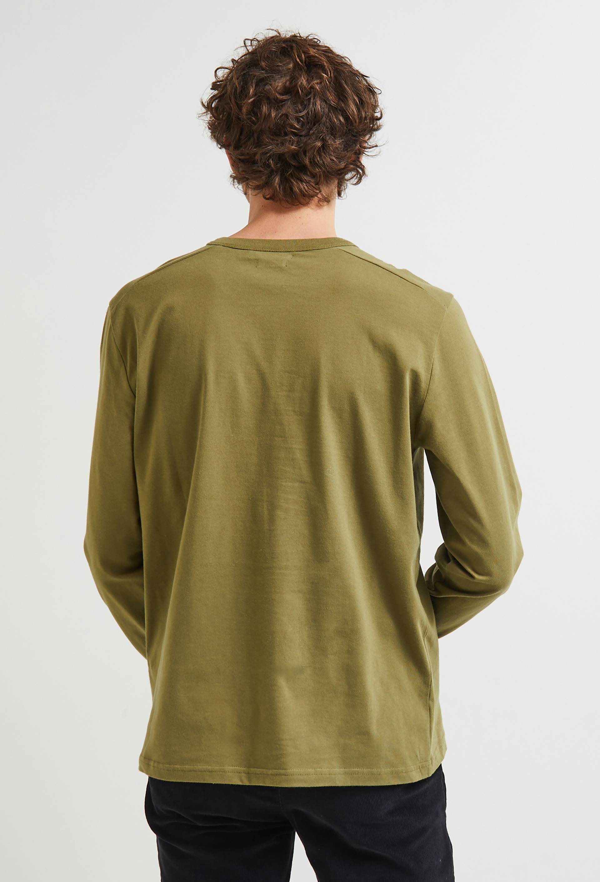 T-shirt manches longues col tunisien avec patchs épaule, Vert foncé, large image number 1.0