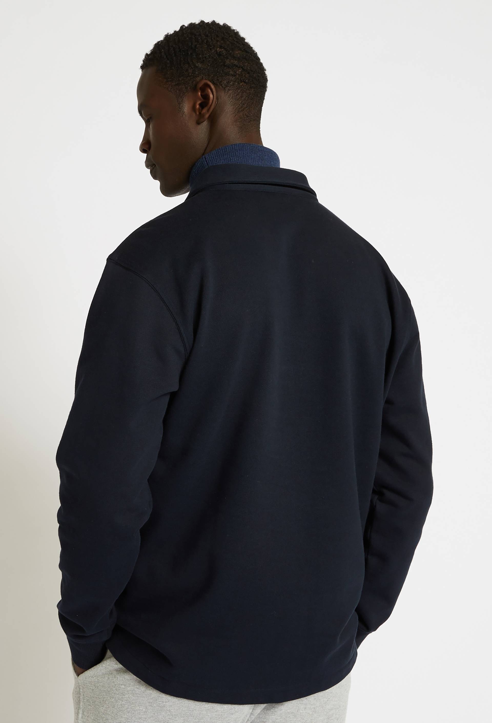 Pull molleton col polo, coton BIO, Bleu foncé, large image number 1.0