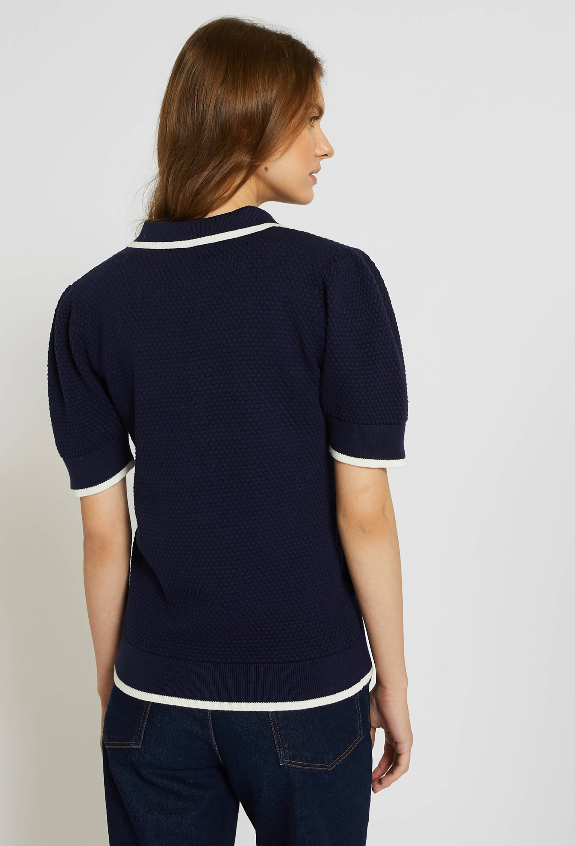 Pull col polo boutonné en coton, Oeko-Tex, Bleu foncé, large image number 1.0