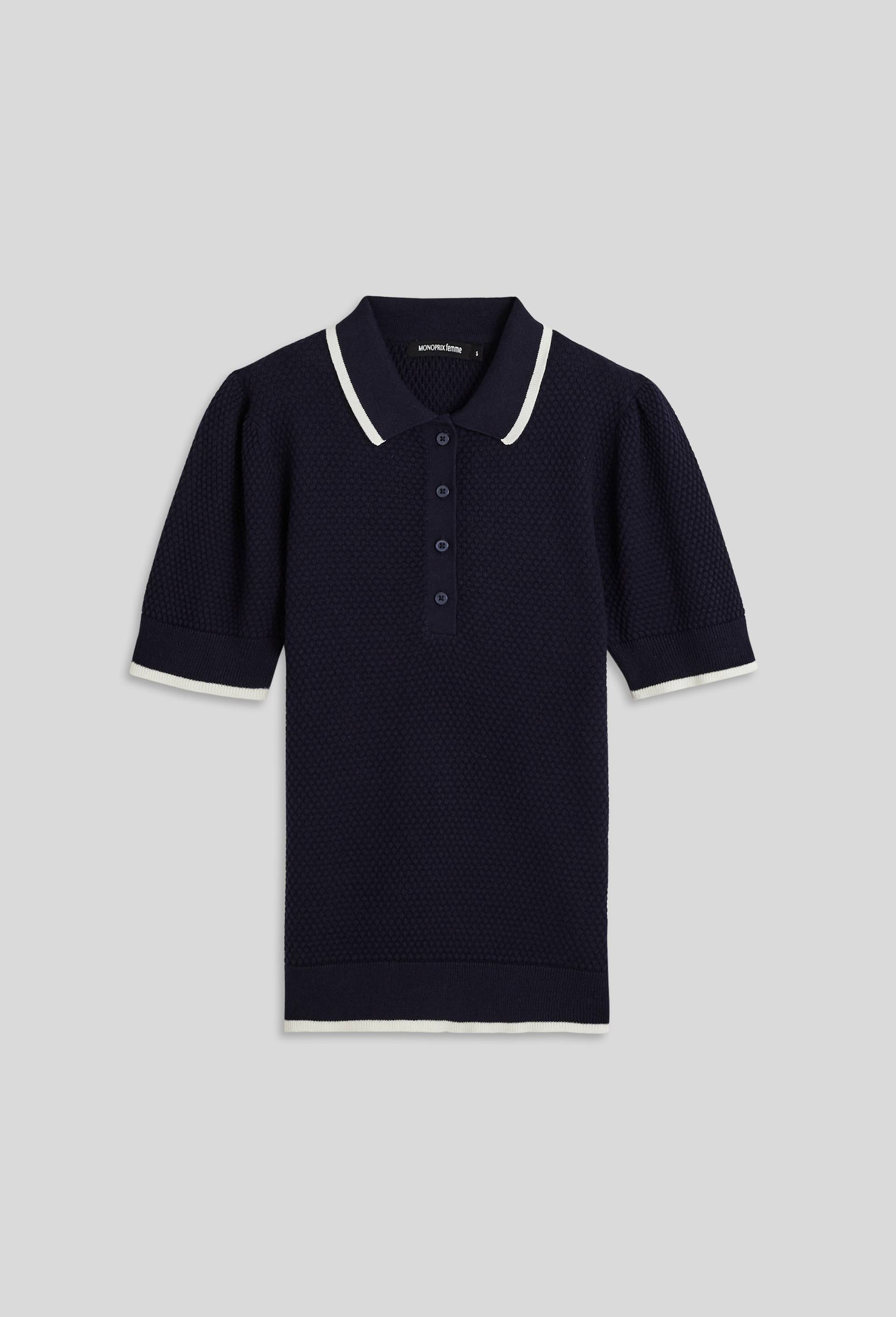 Pull col polo boutonné en coton, Oeko-Tex, Bleu foncé, large image number 2.0