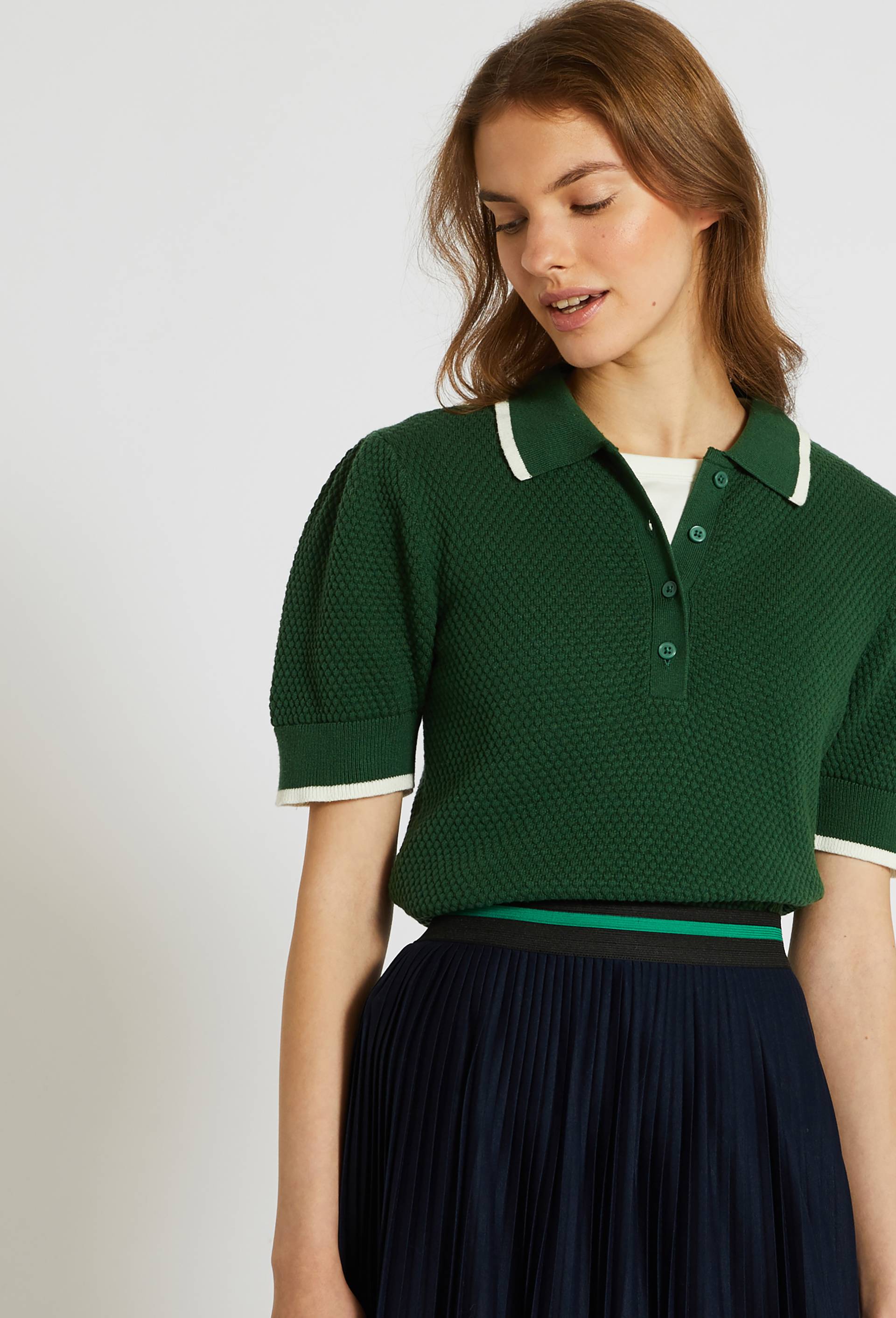 Pull col polo boutonné en coton, Oeko-Tex, Vert foncé, large image number 0.0