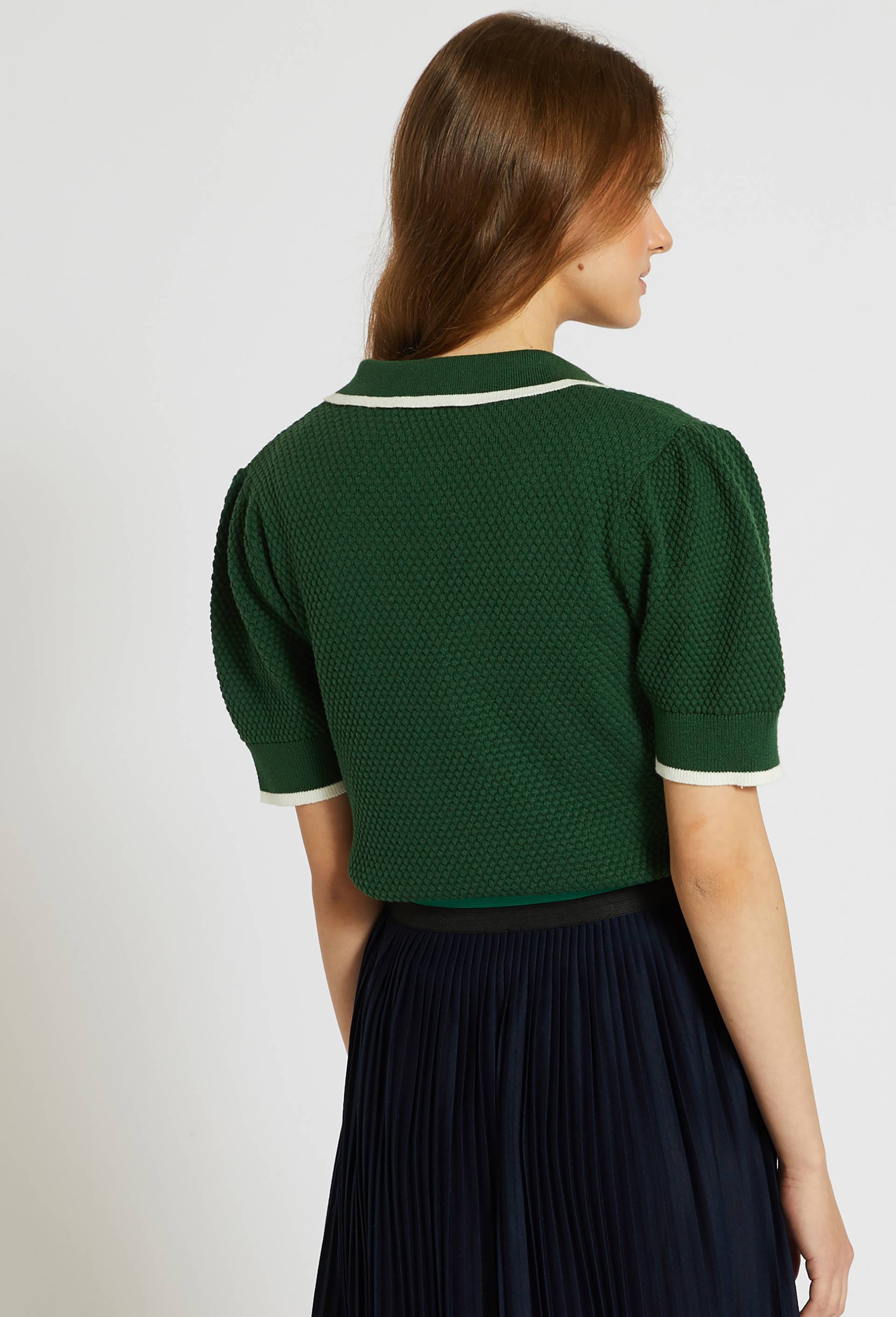 Pull col polo boutonné en coton, Oeko-Tex, Vert foncé, large image number 1.0