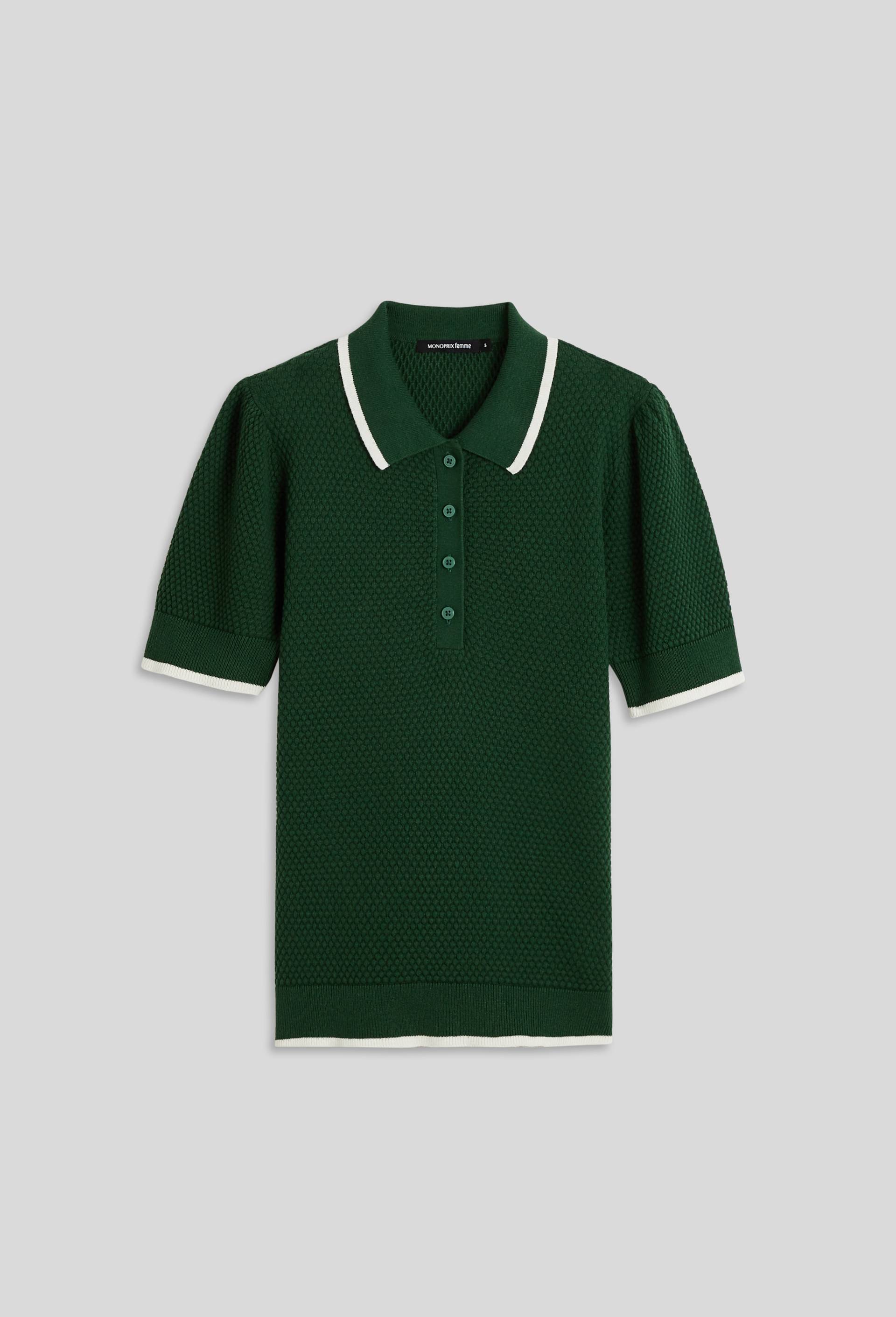 Pull col polo boutonné en coton, Oeko-Tex, Vert foncé, large image number 2.0