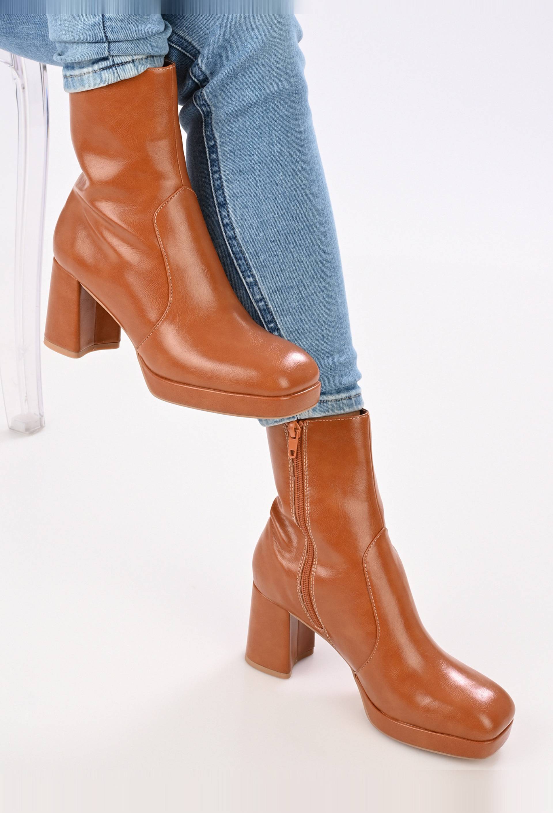 Bottines à talon et à plateforme, Beige, large image number 1